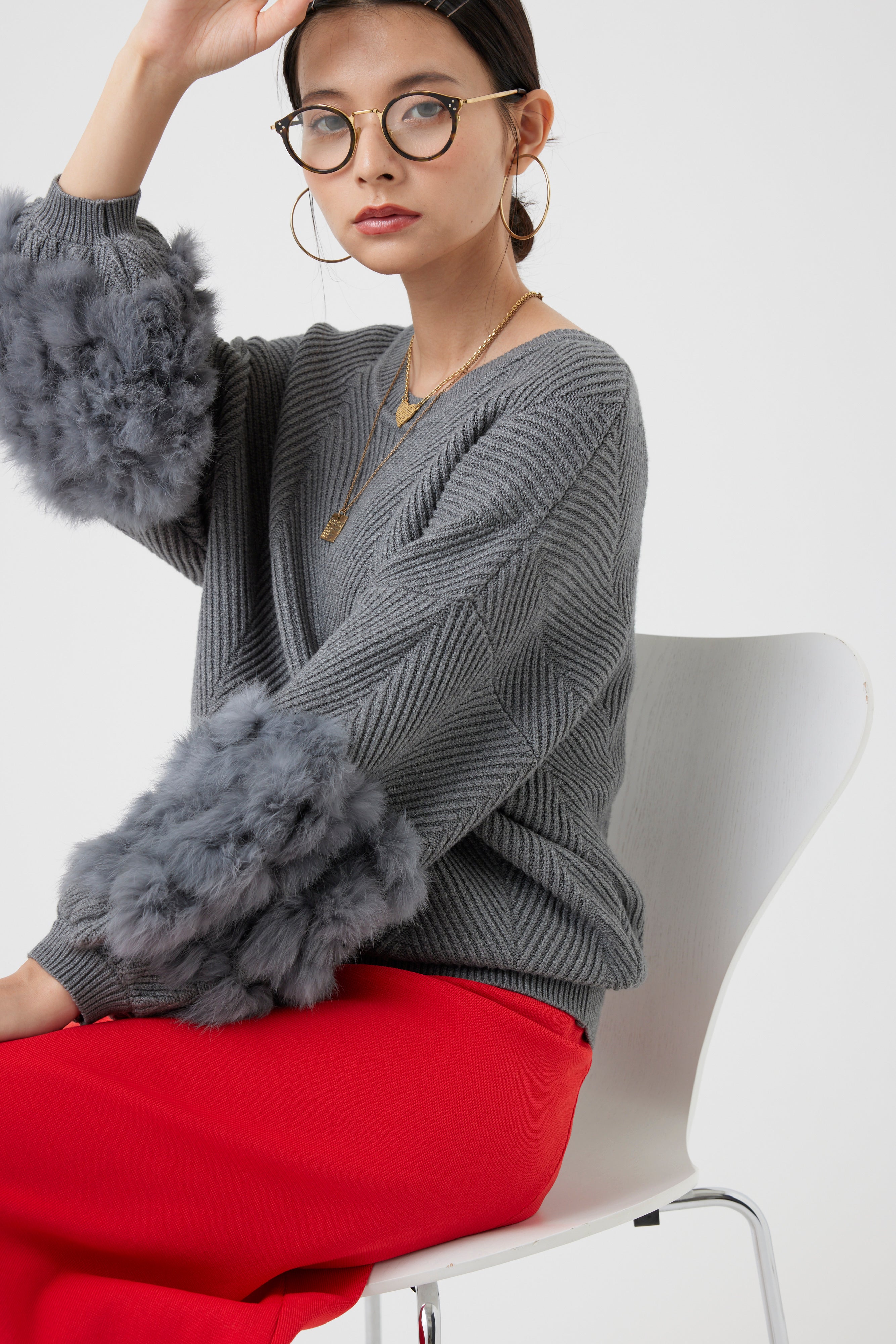 ラビットファー2WAYニットカーディガン(6262-467)