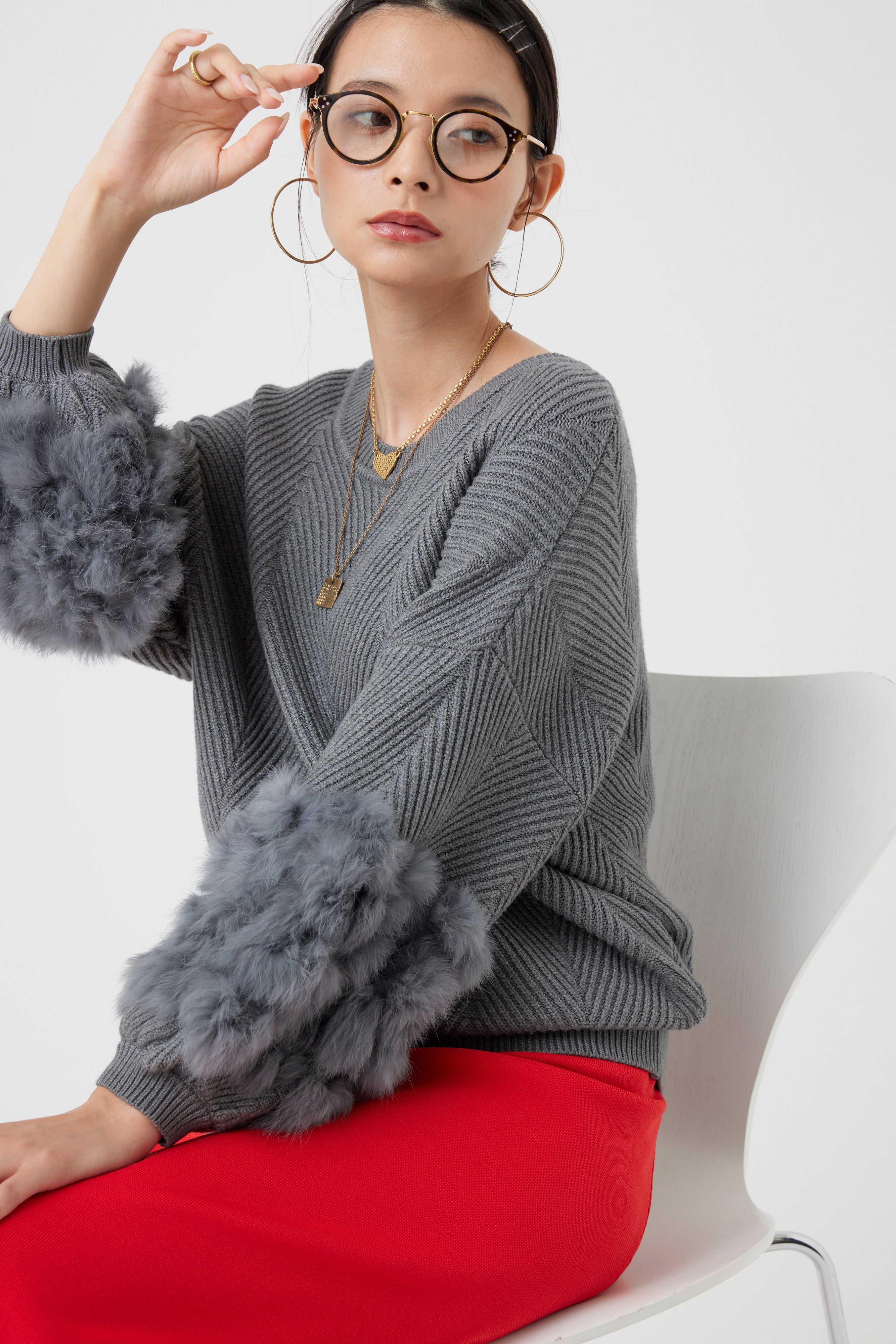 ラビットファー2WAYニットカーディガン(6262-467)