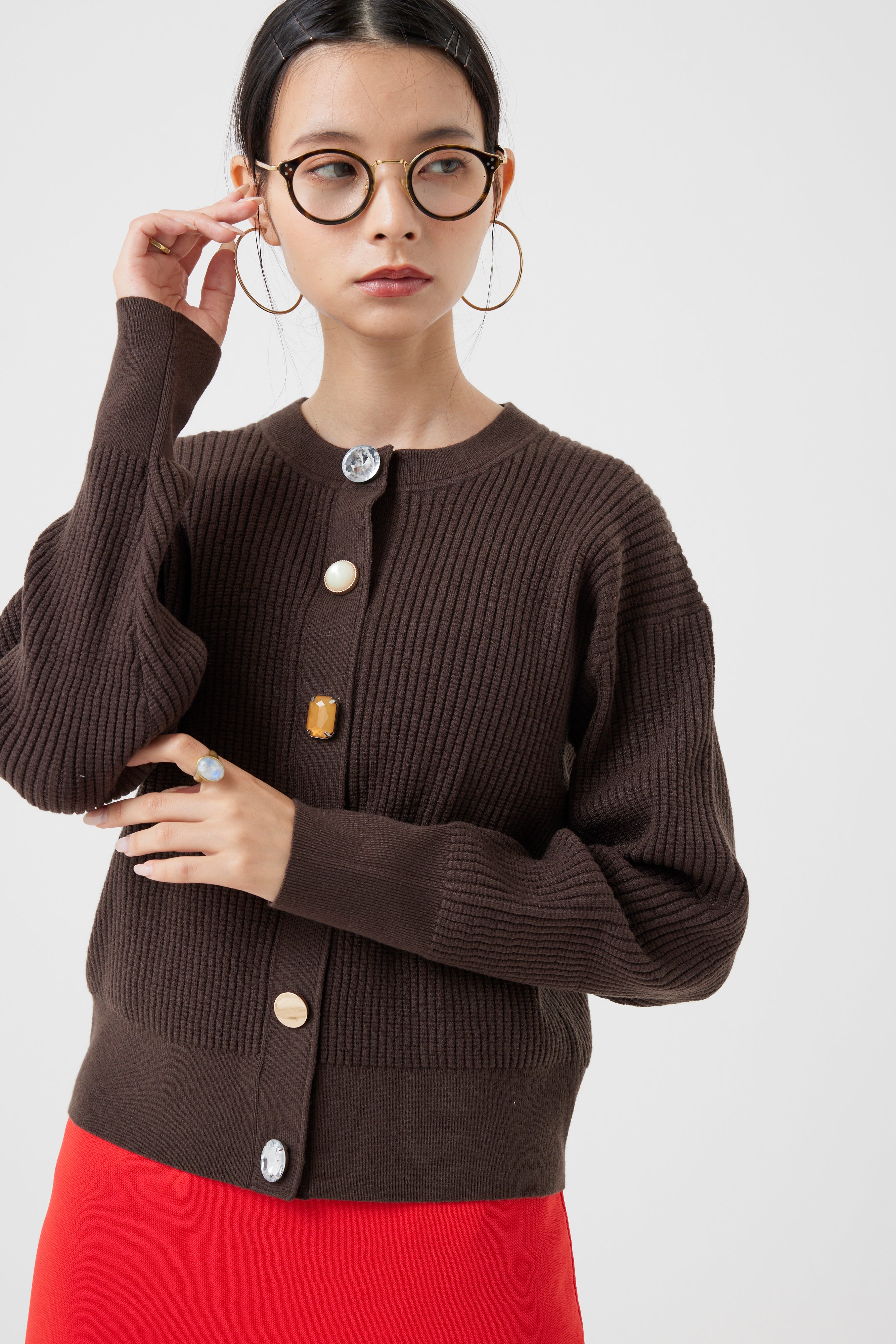 ワッフル編みビジューカーディガン(6262-682)