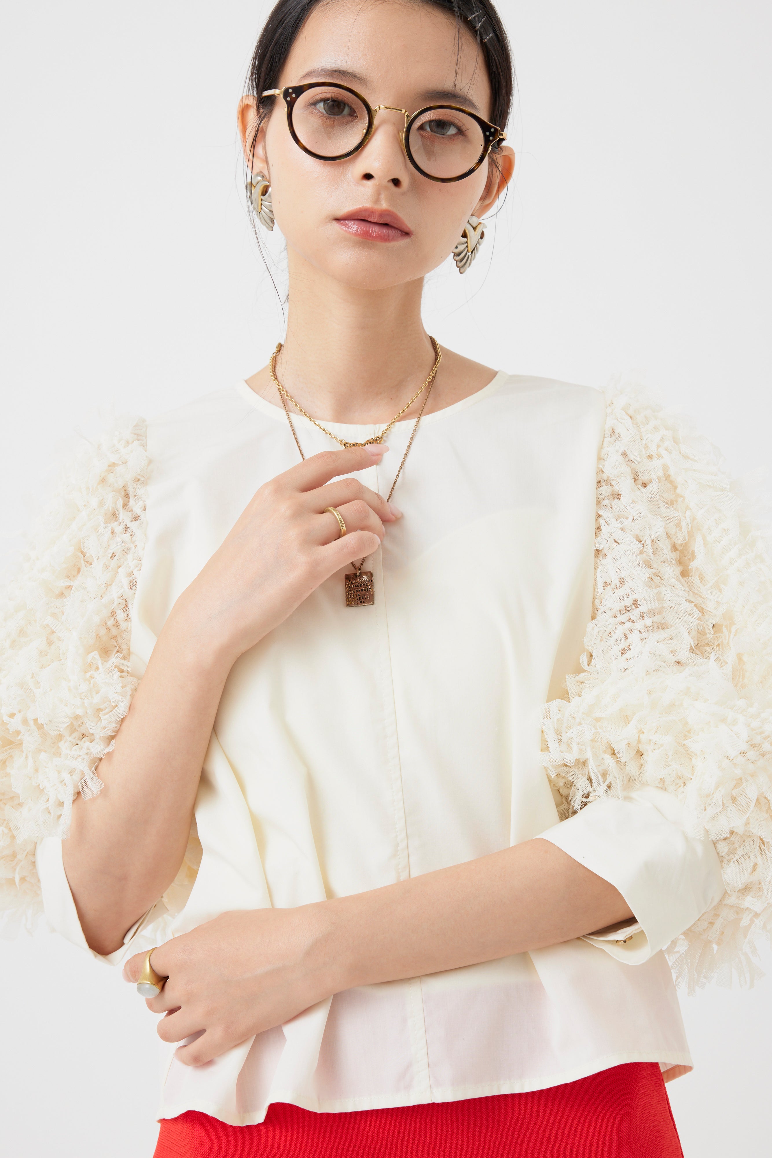 チュール袖デザインブラウス(6260-379)