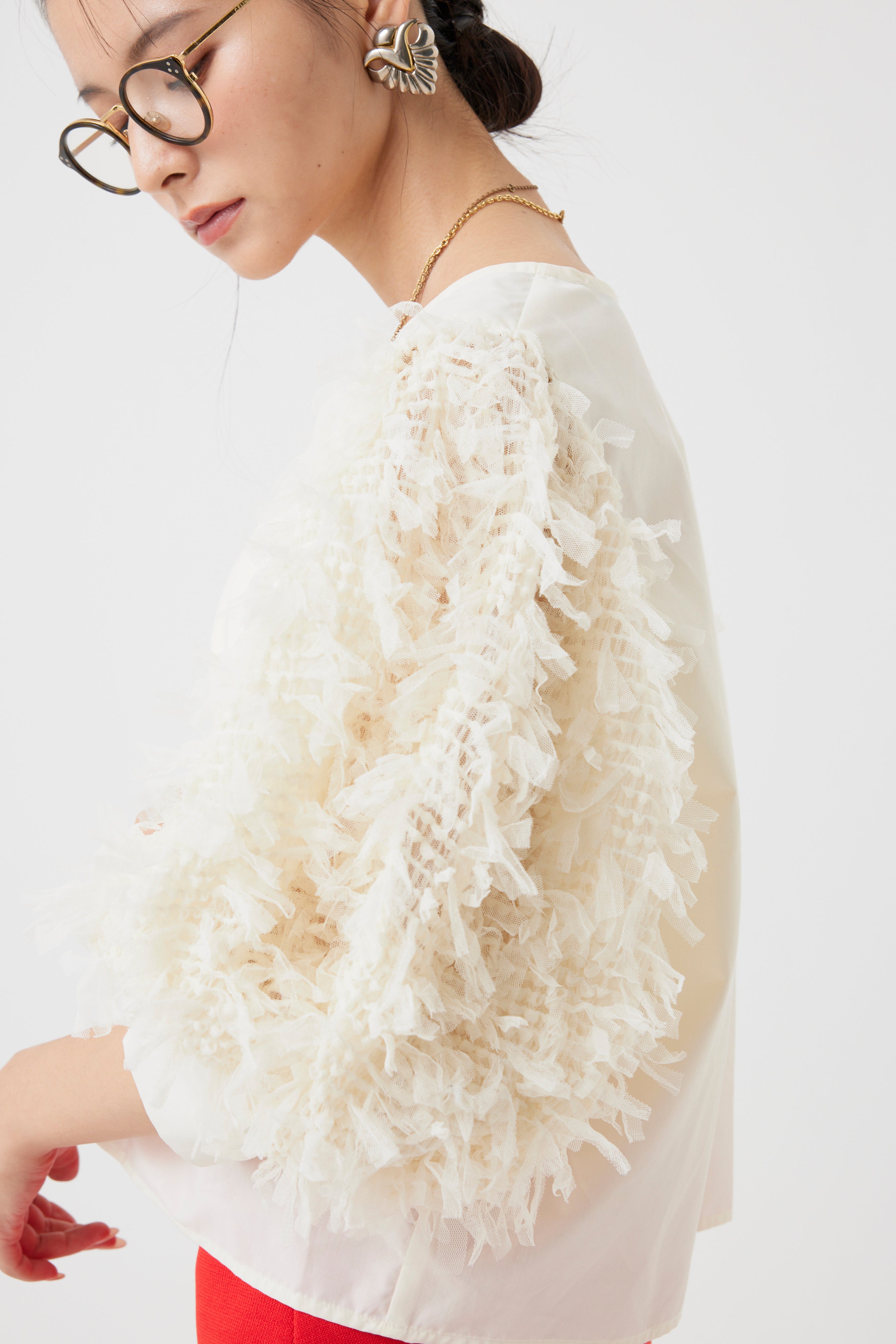 チュール袖デザインブラウス(6260-379)