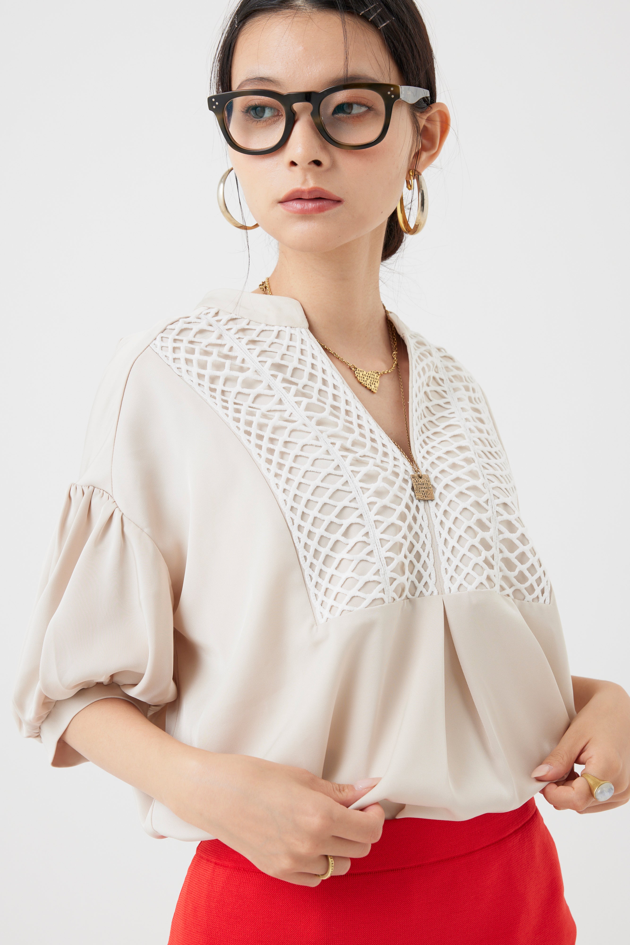 コードレースヨークブラウス(6260-376)