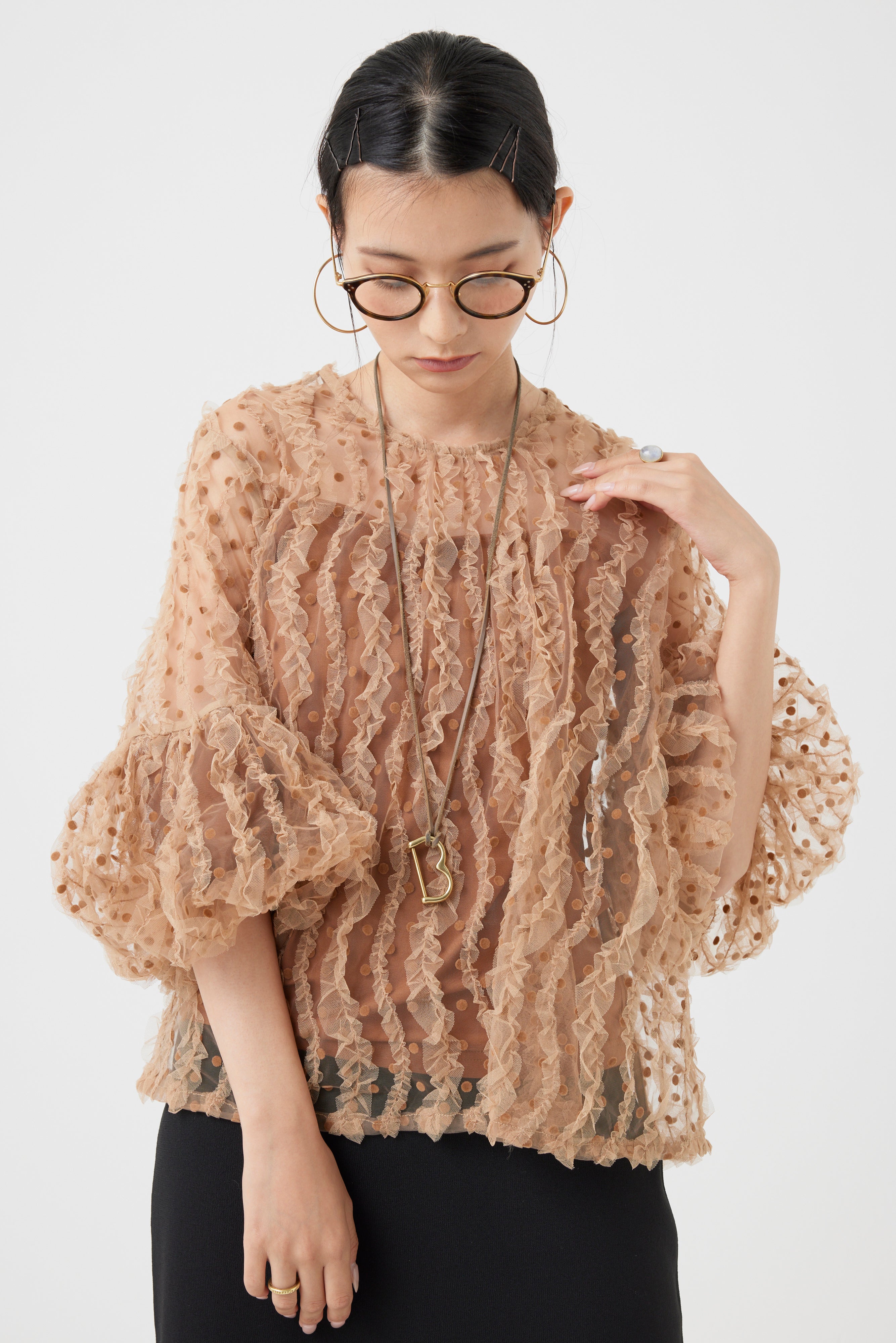 ブラオドットチュールフリルブラウス(6260-377)