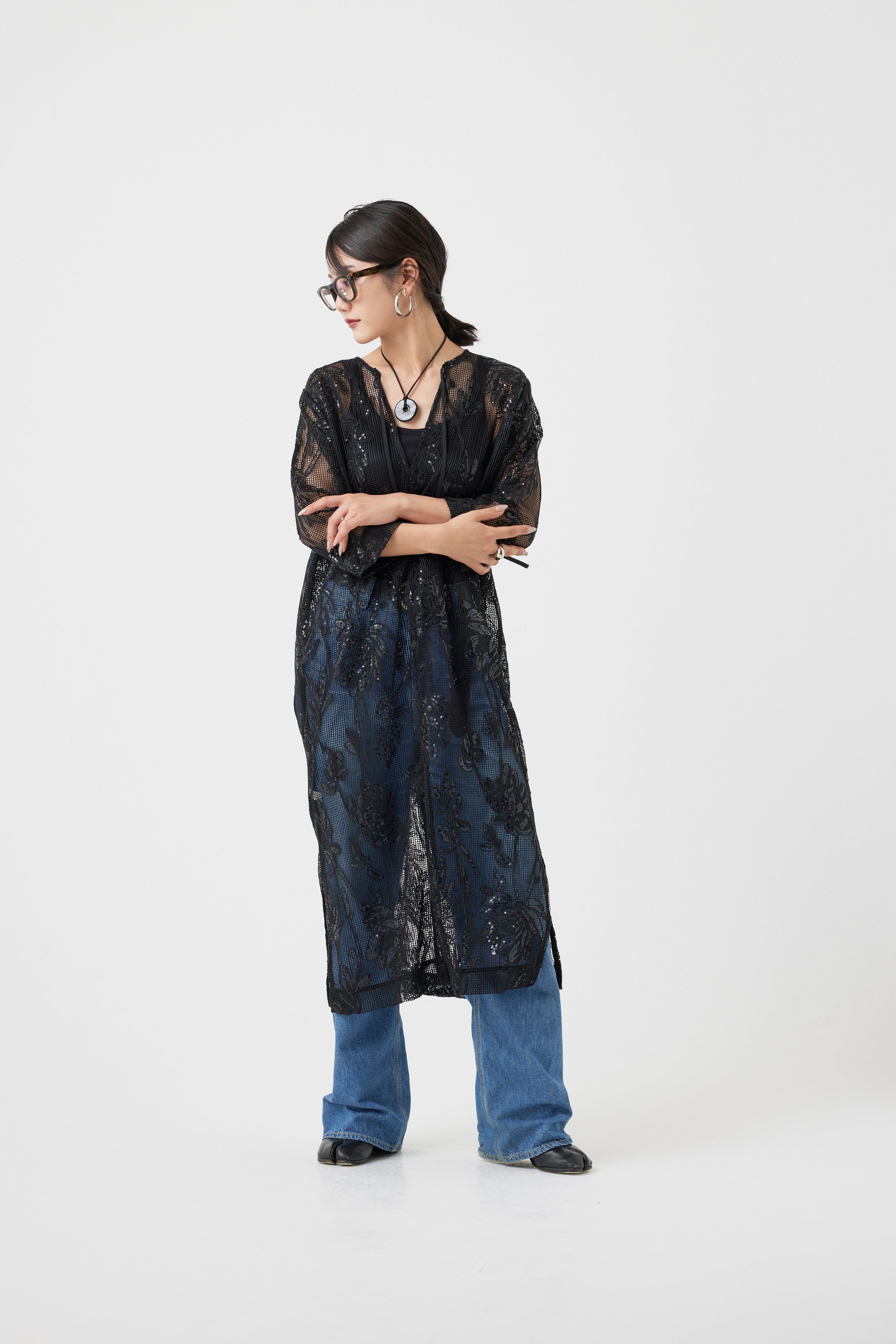 ボタニカルパターンスパングルワンピース(6260-374)