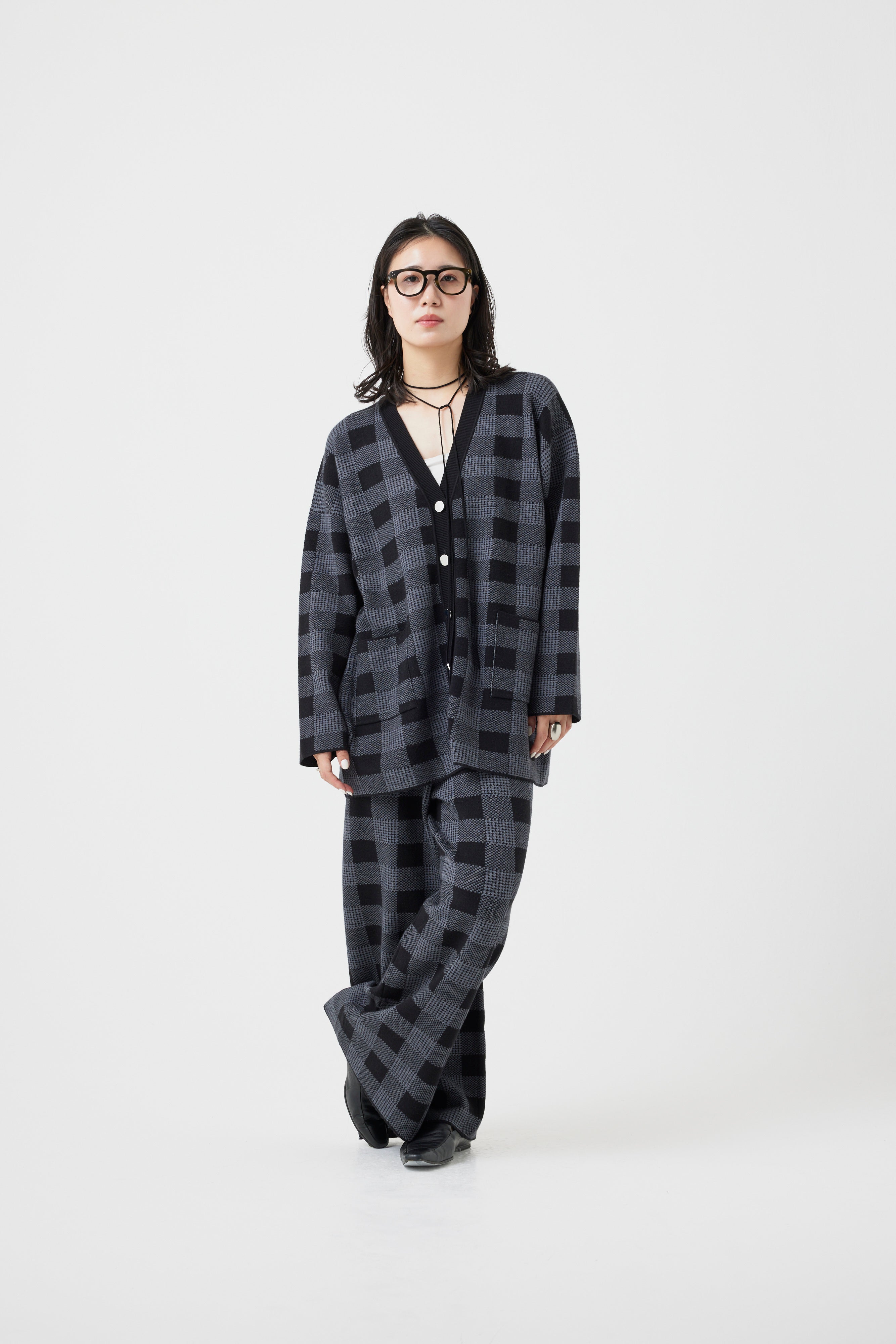 ミラノリブチェックカーディガン(6262-464)