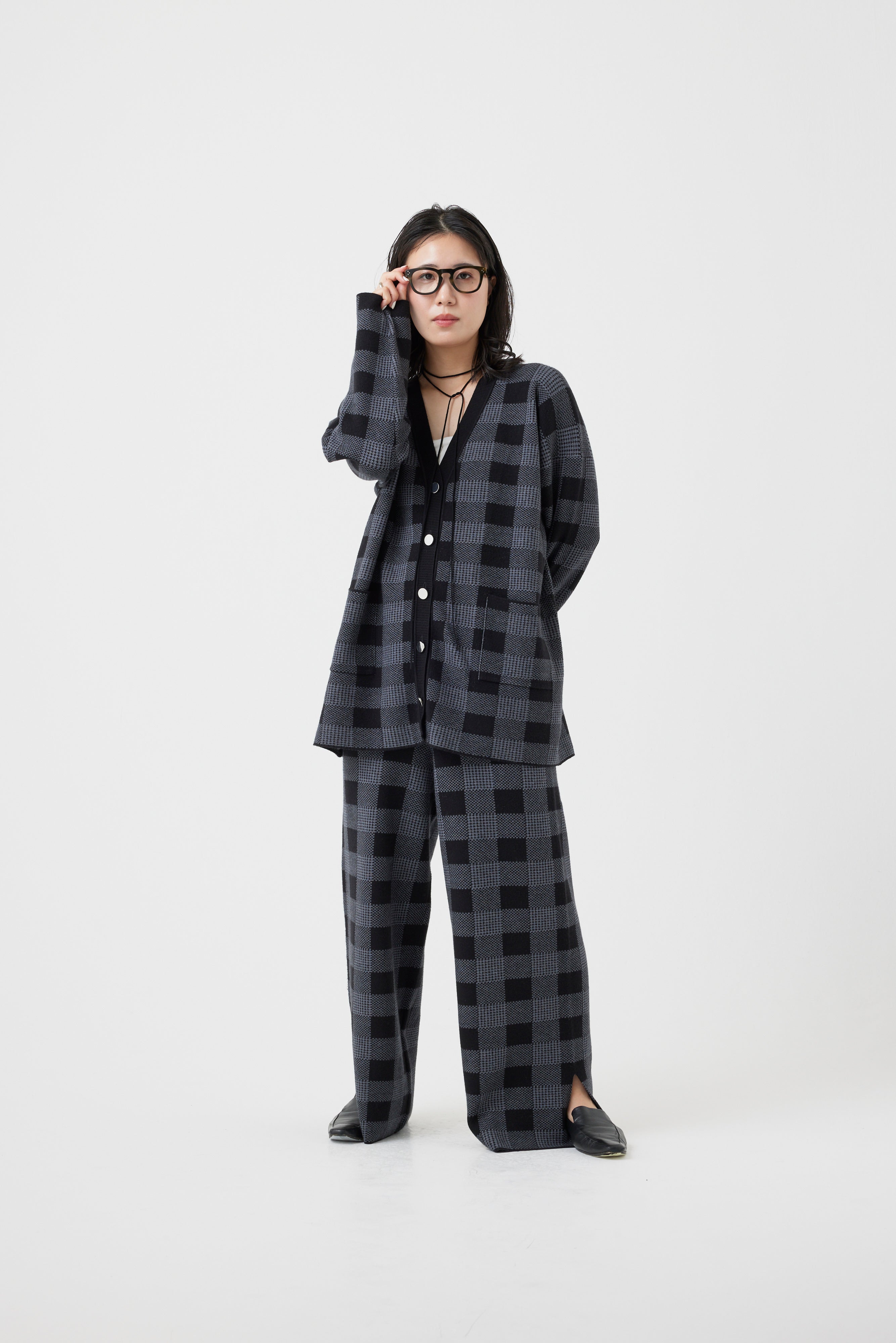 ミラノリブチェックカーディガン(6262-464)