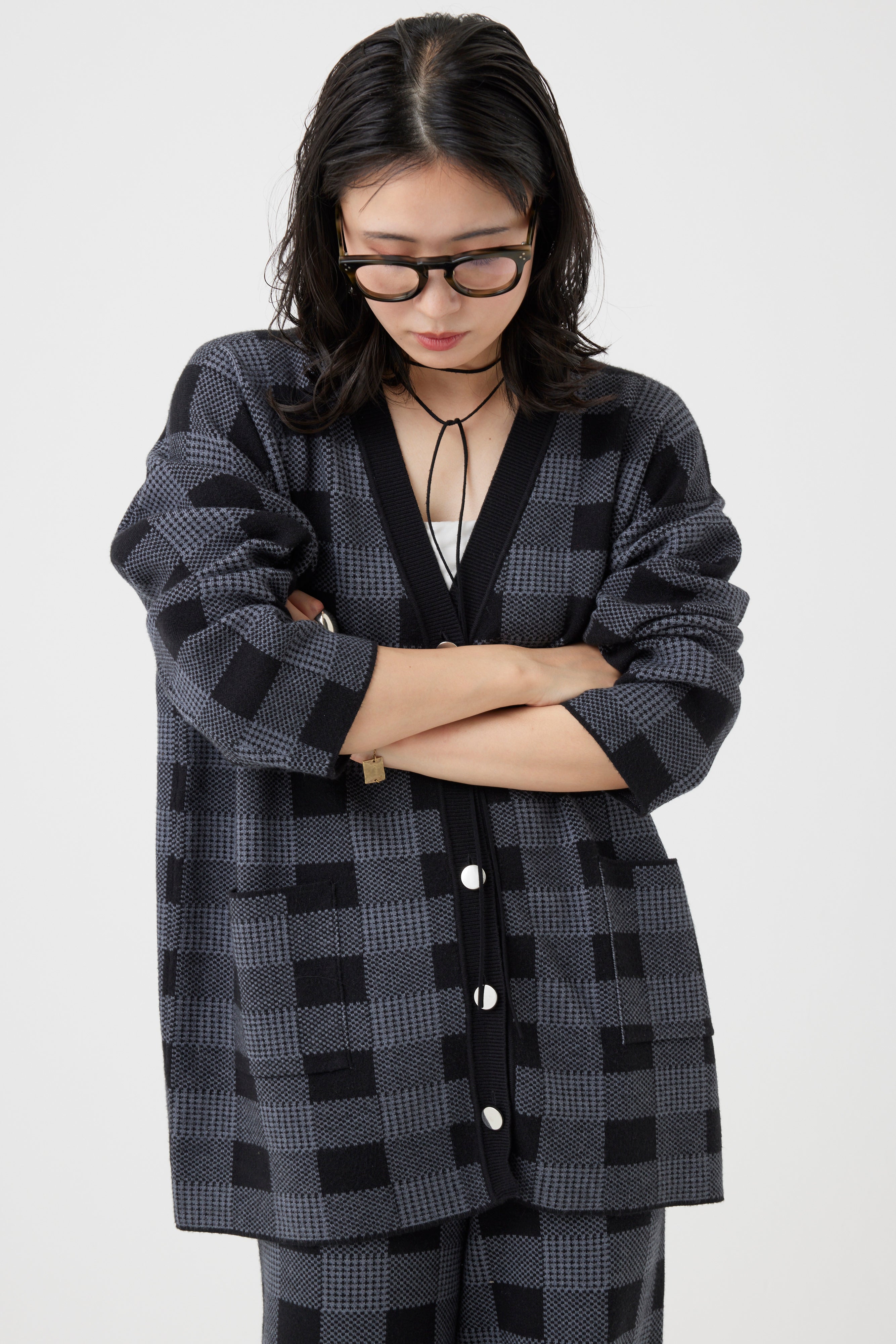 ミラノリブチェックカーディガン(6262-464)