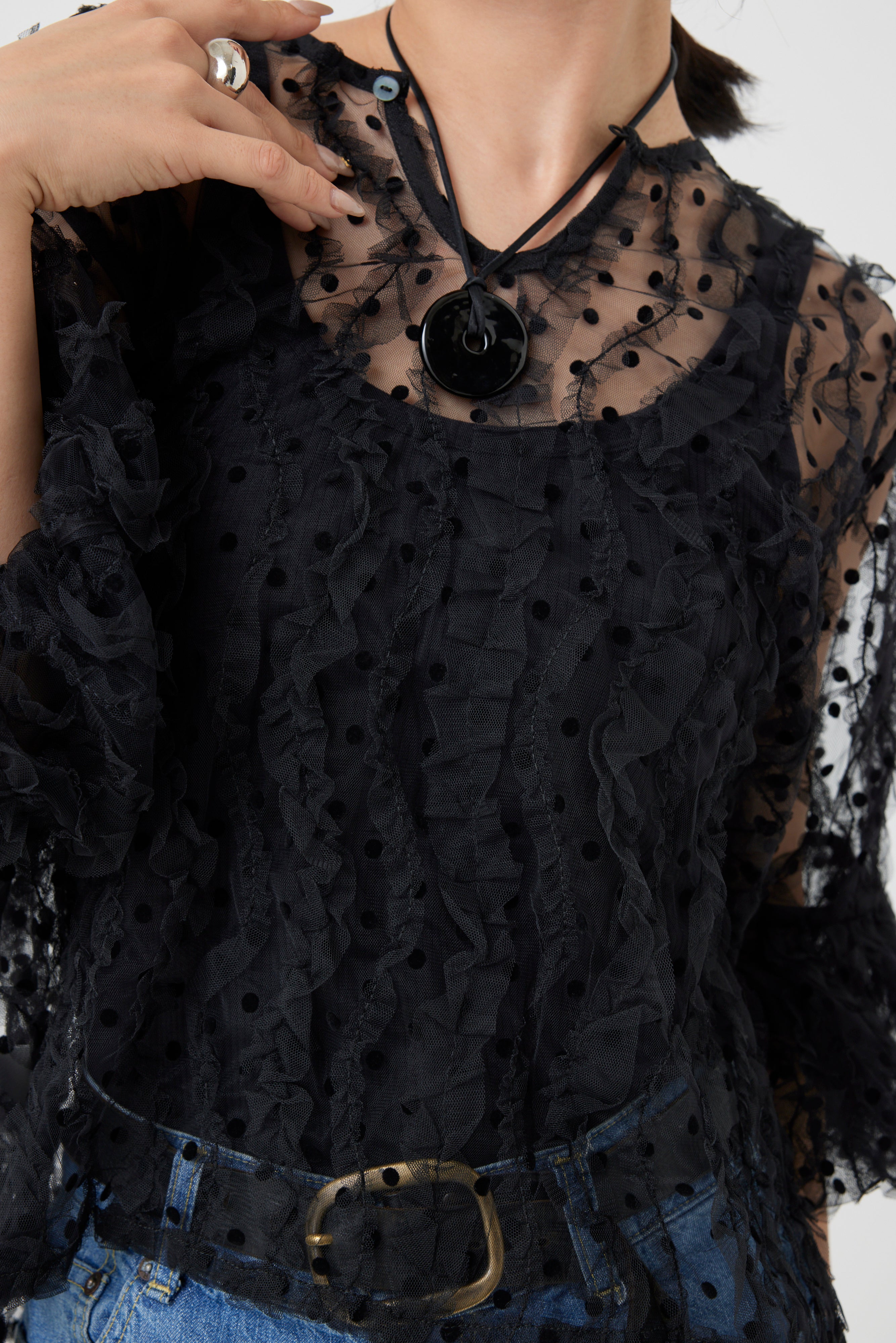 ブラオドットチュールフリルブラウス(6260-377)