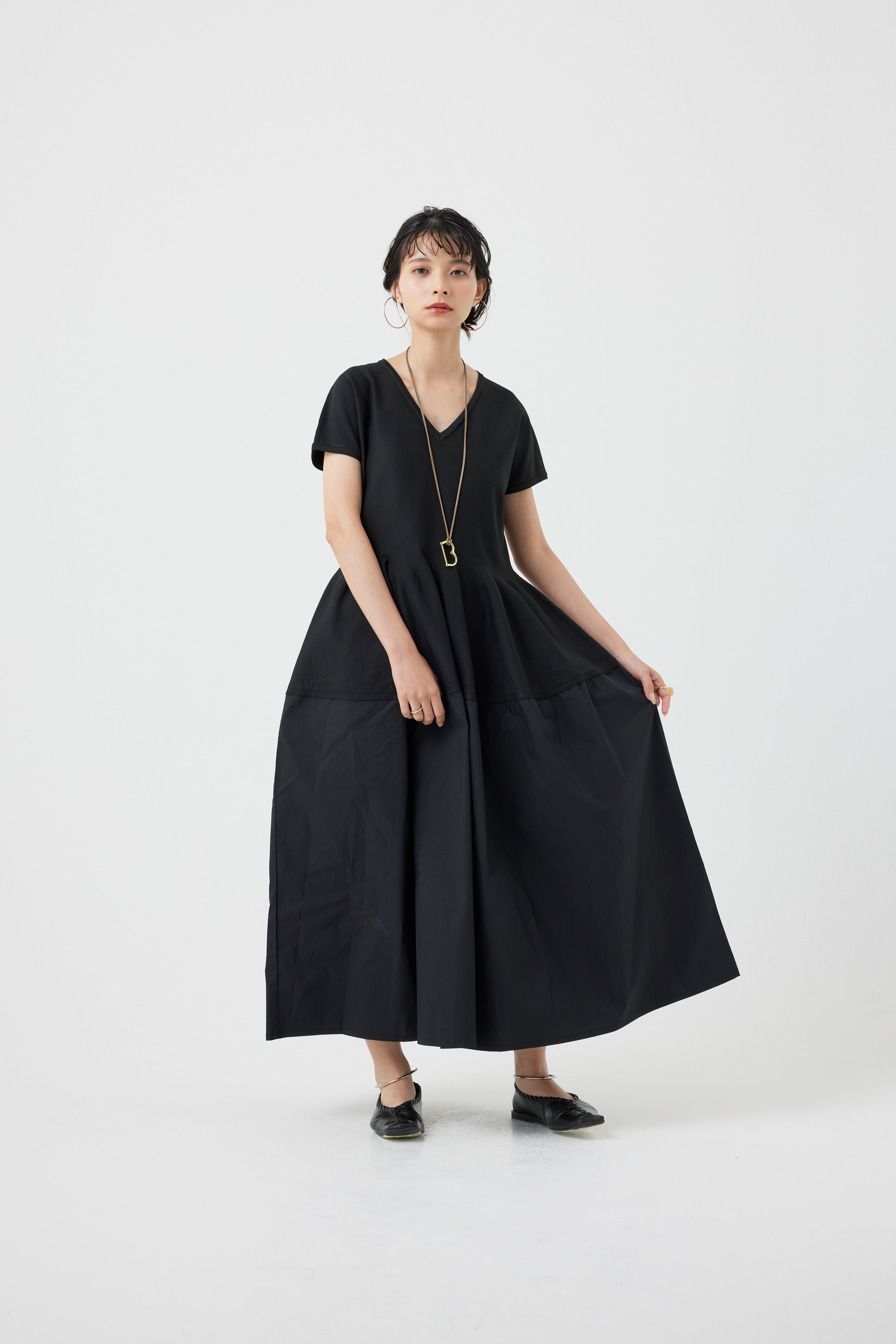 フレンチスリーブニットハイブリッドワンピース(6260-389)