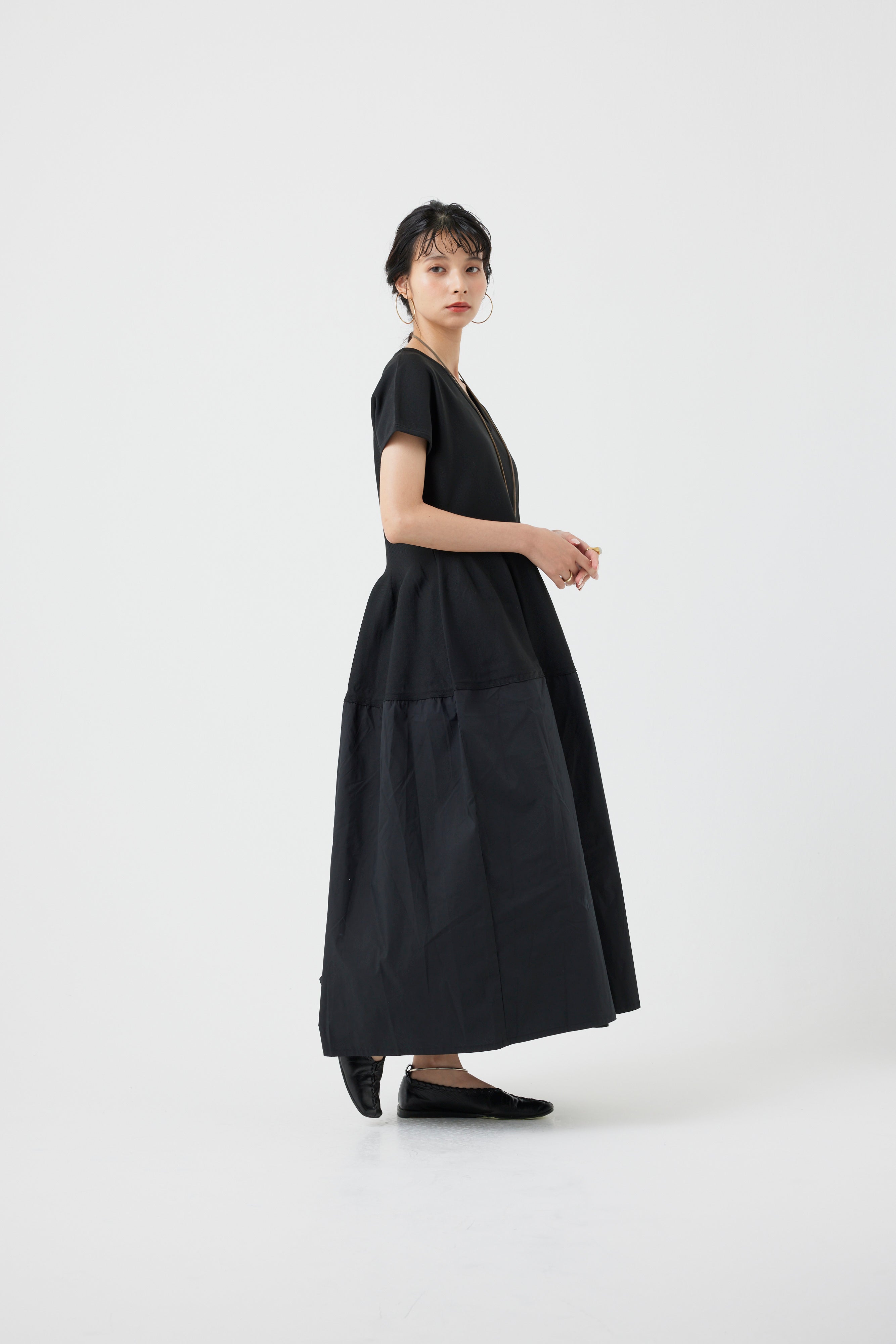 フレンチスリーブニットハイブリッドワンピース(6260-389)