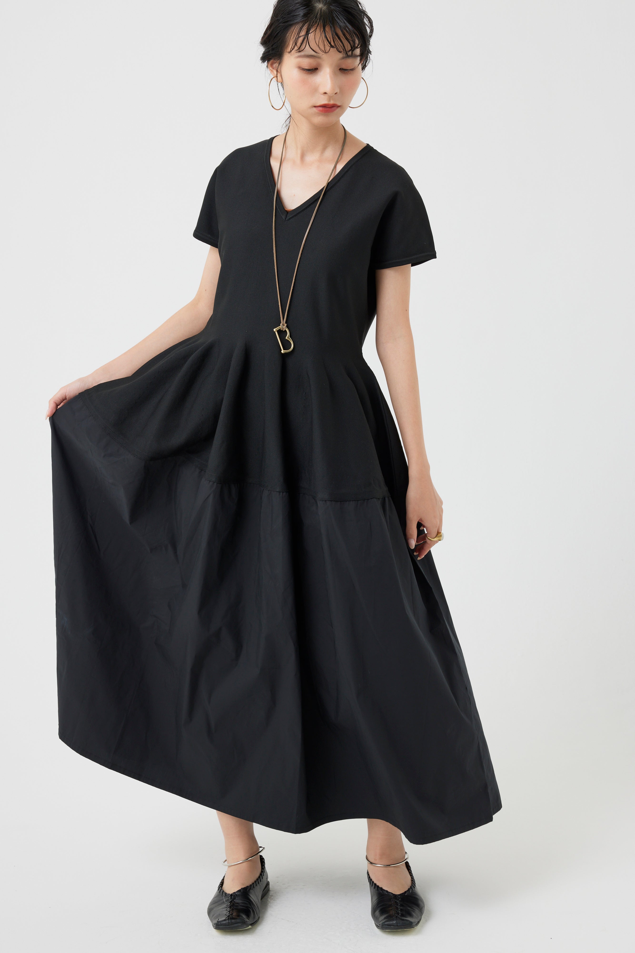 フレンチスリーブニットハイブリッドワンピース(6260-389)