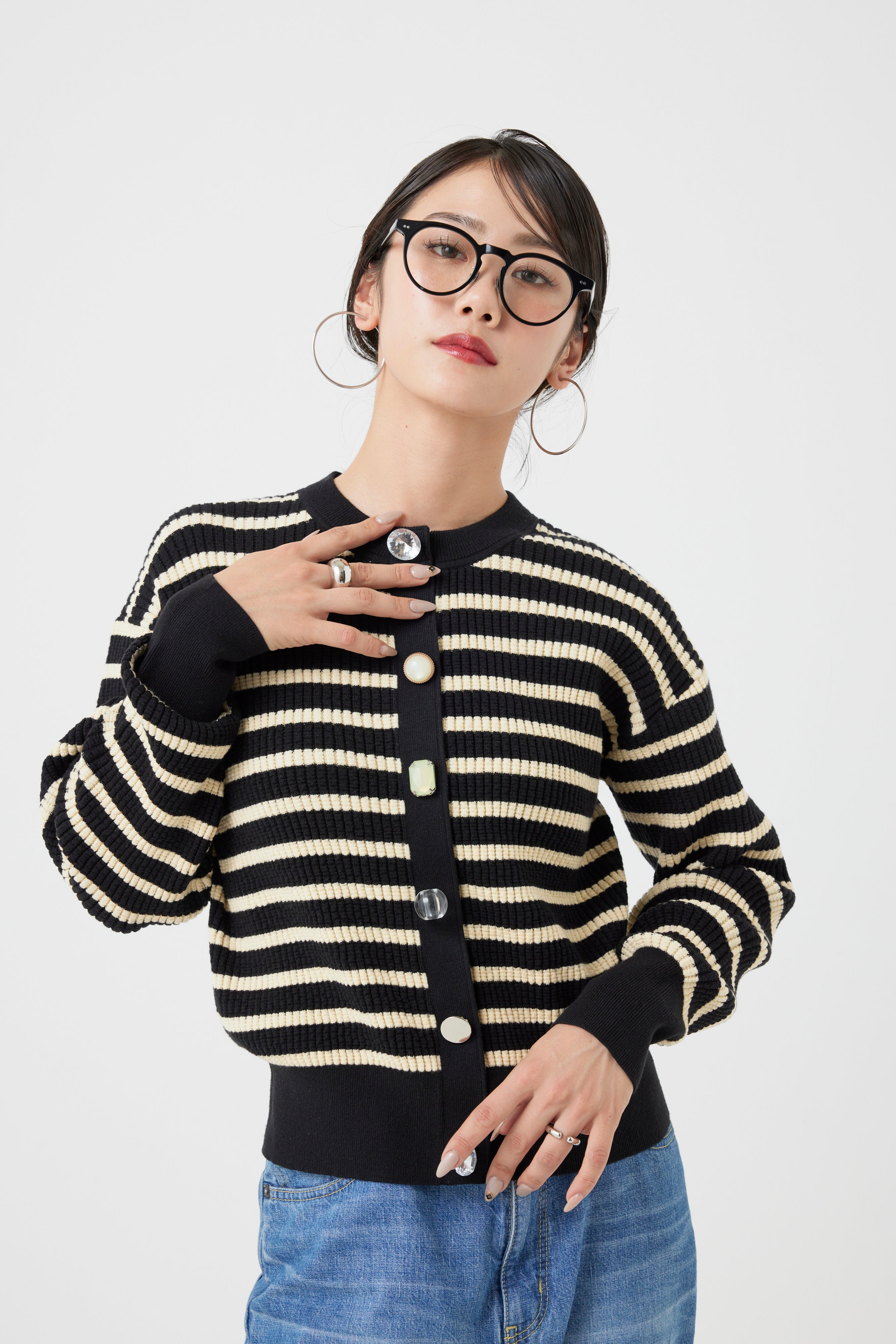 ワッフル編みビジューカーディガン(6262-682)