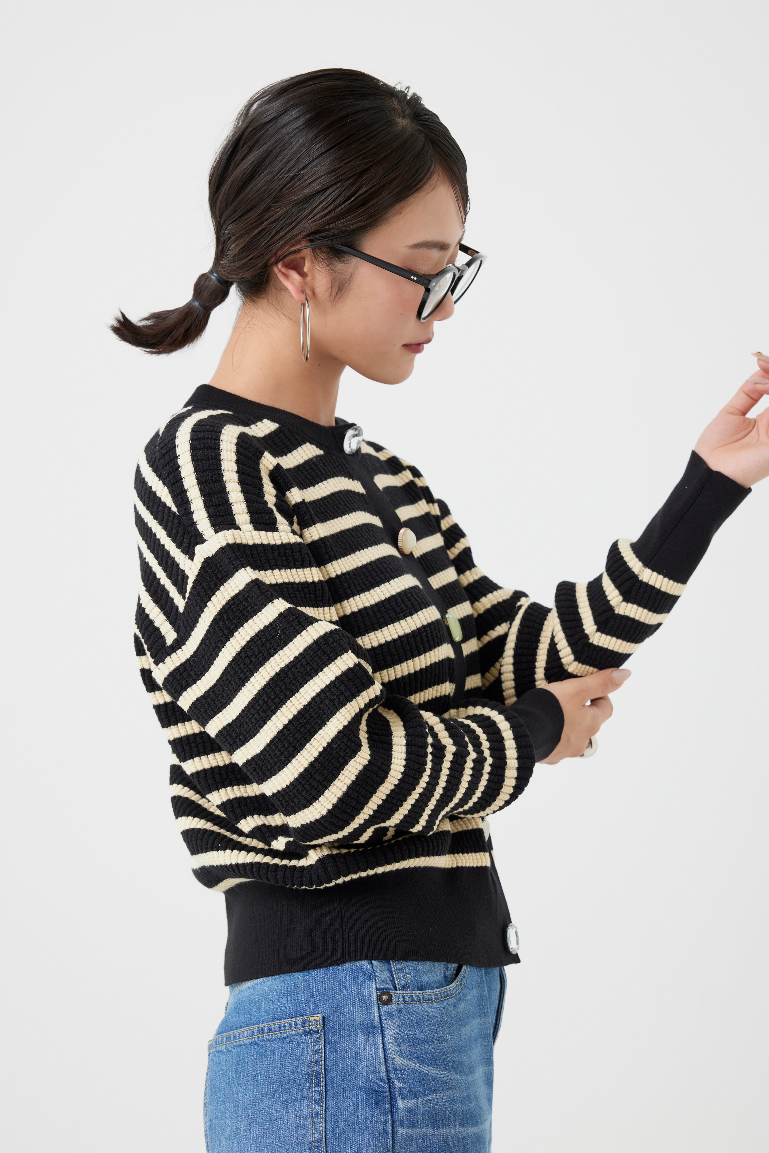 ワッフル編みビジューカーディガン(6262-682)