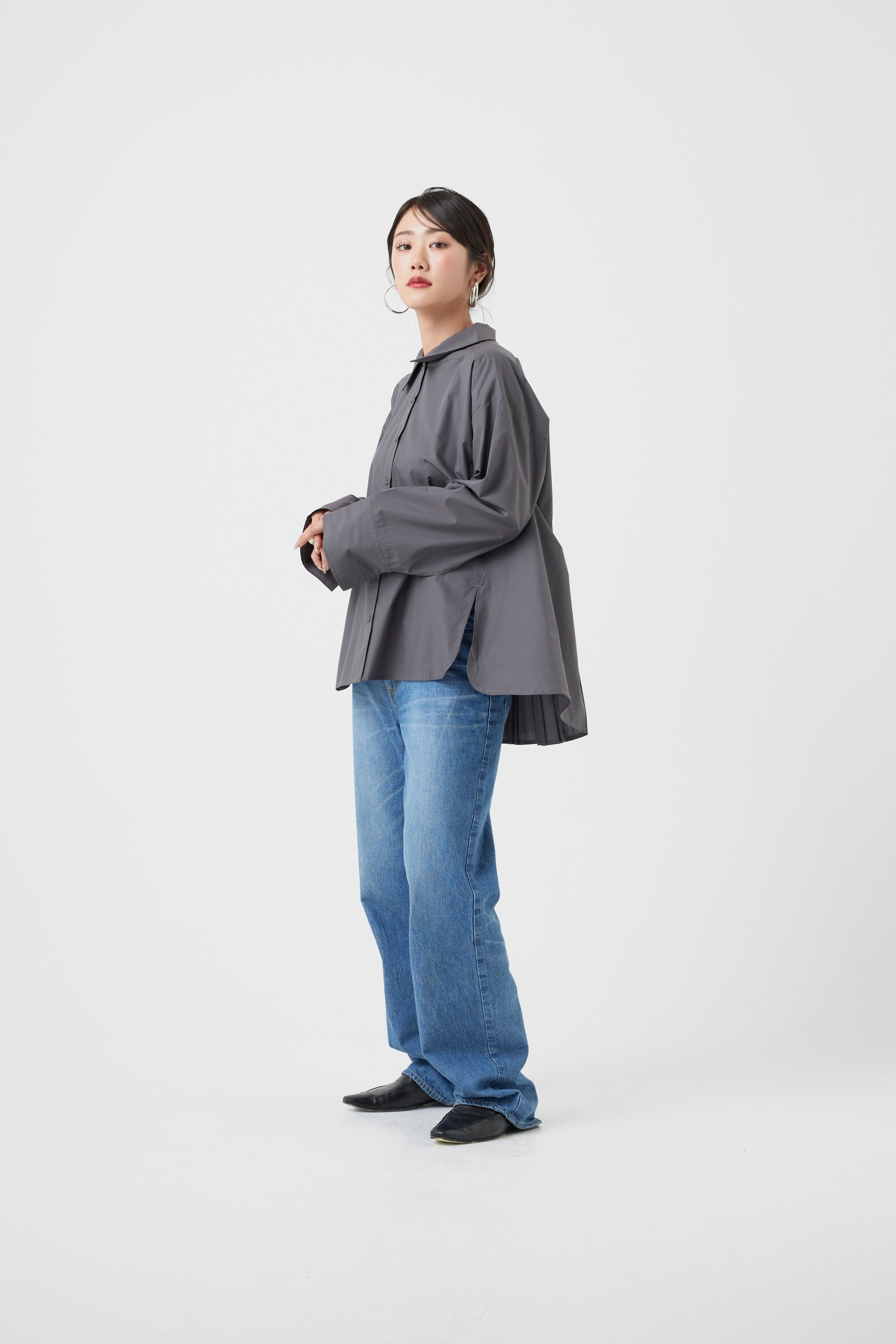 ハイブリッドプリーツシャツトップス(6260-406)