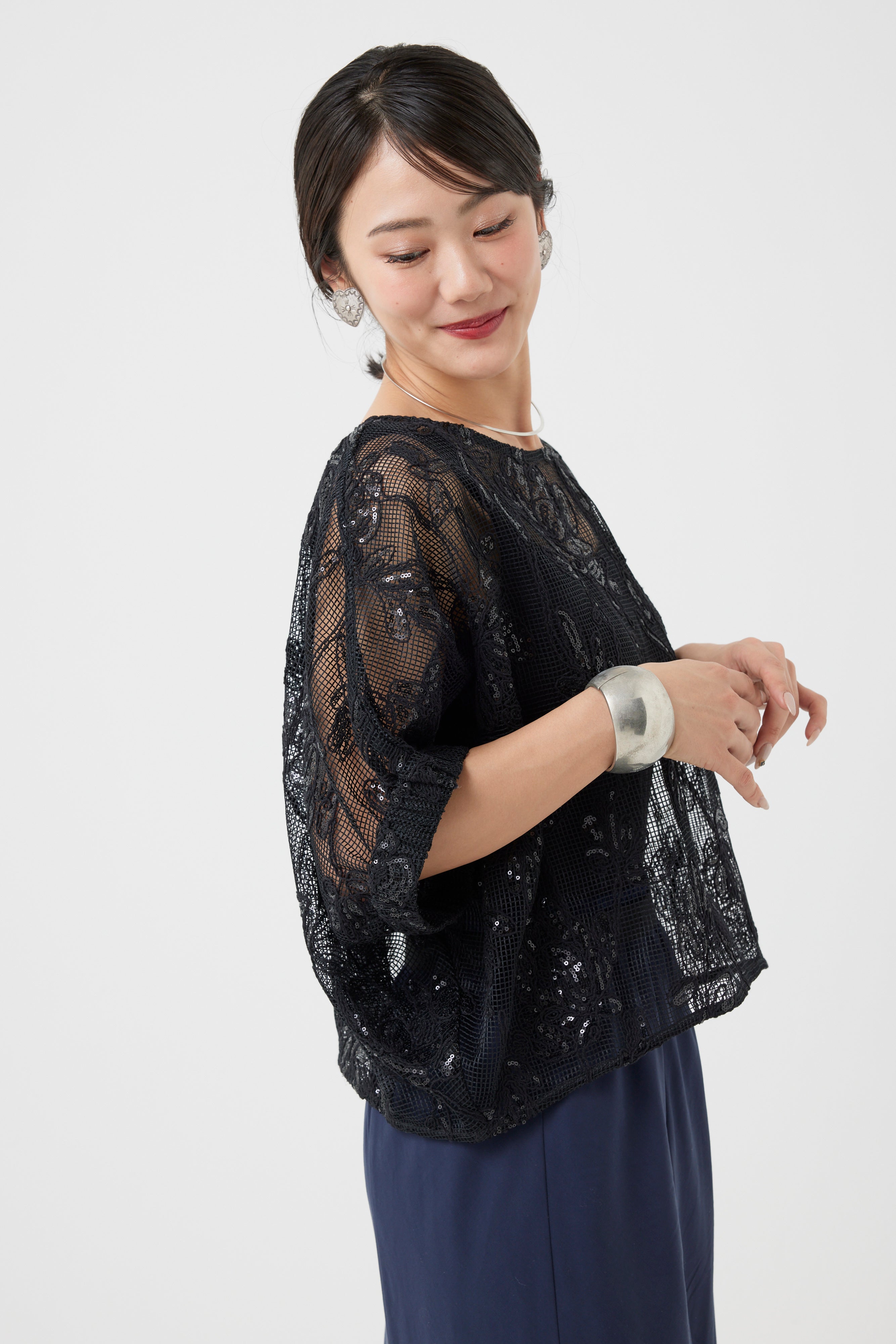 ボタニカルパターンスパングルドルマンブラウス(6260-375)