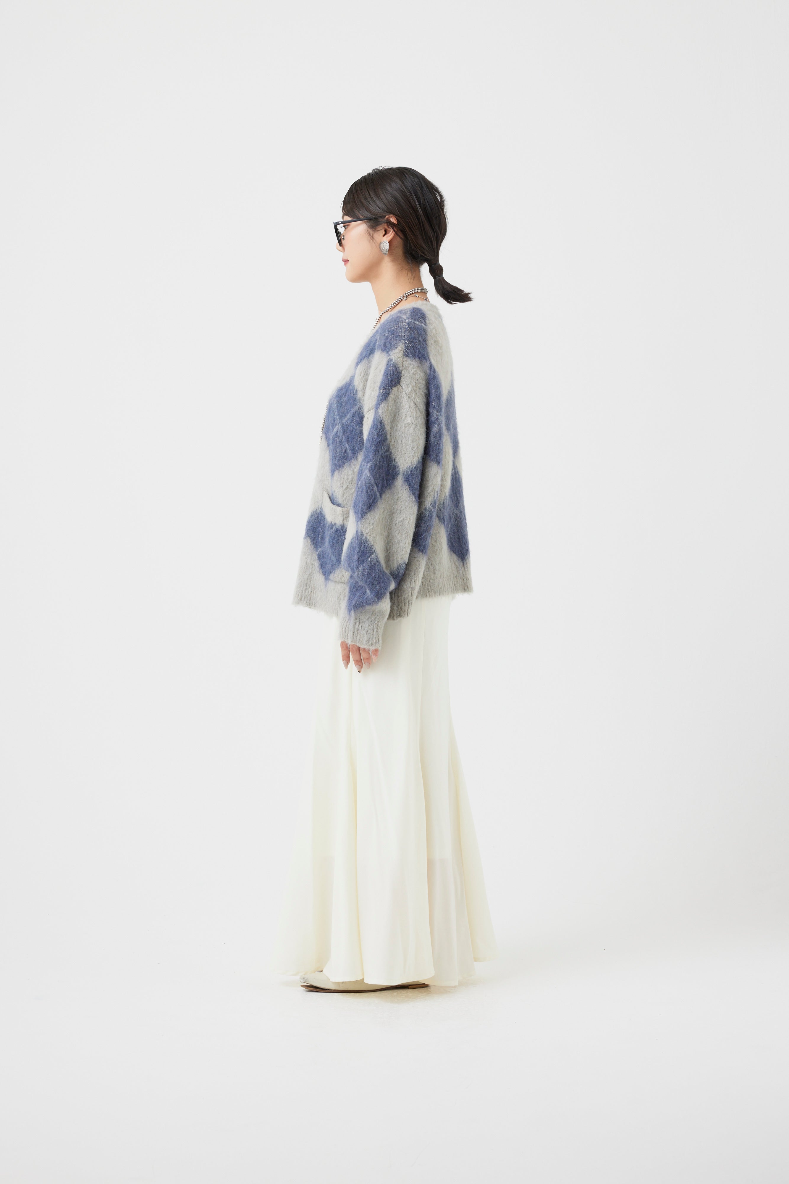 アーガイル柄モヘアカーディガン(6262-480)