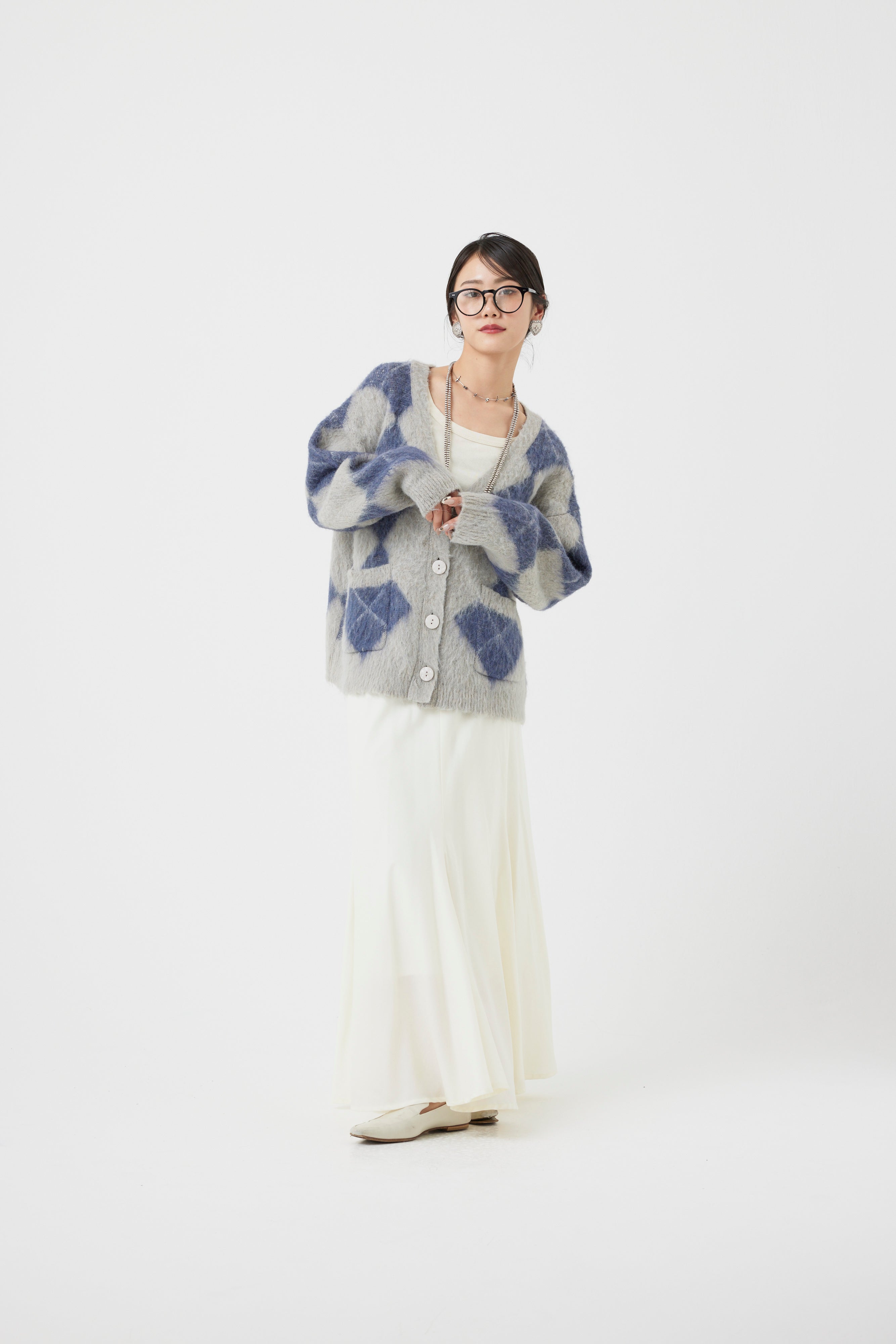 アーガイル柄モヘアカーディガン(6262-480)