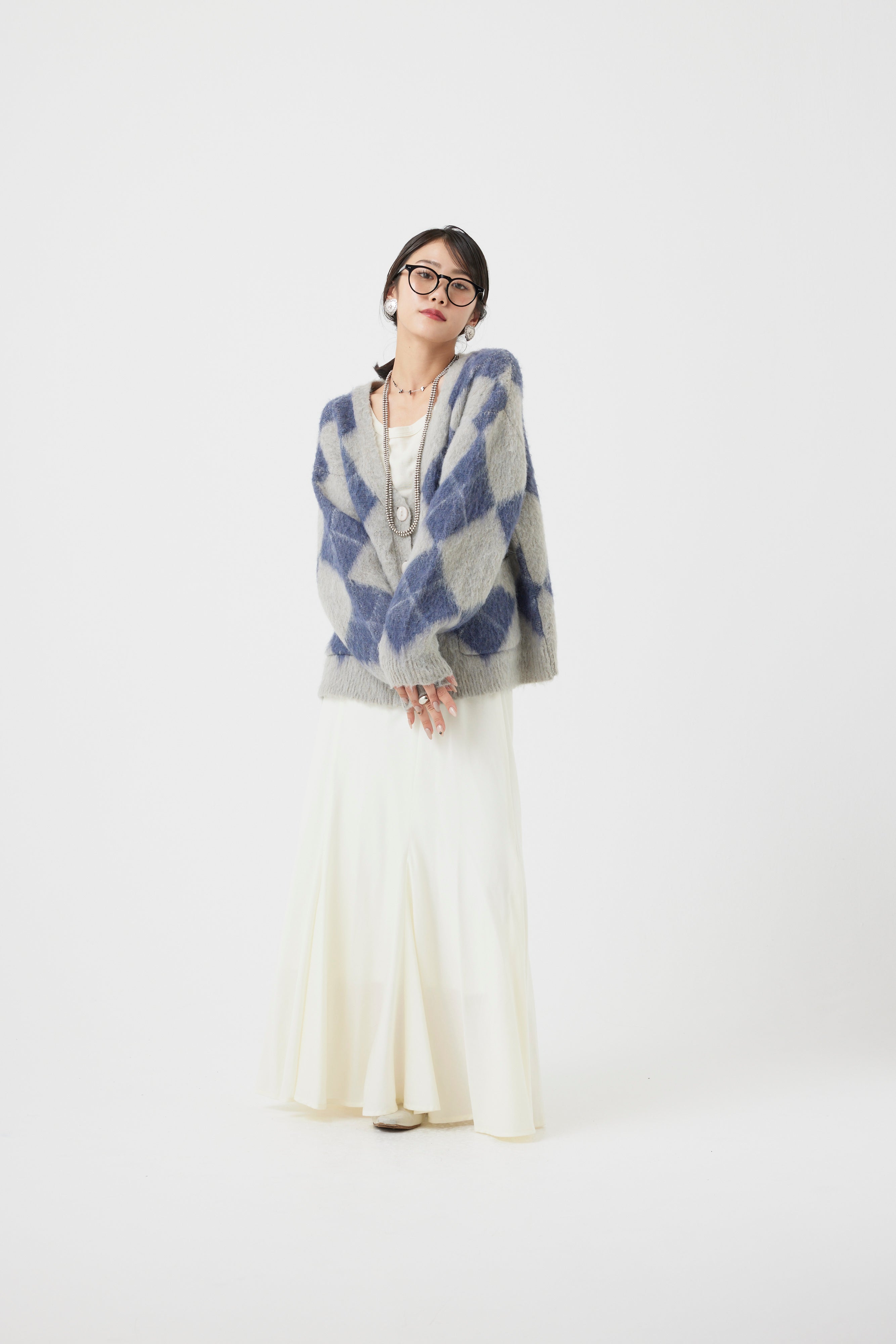 アーガイル柄モヘアカーディガン(6262-480)