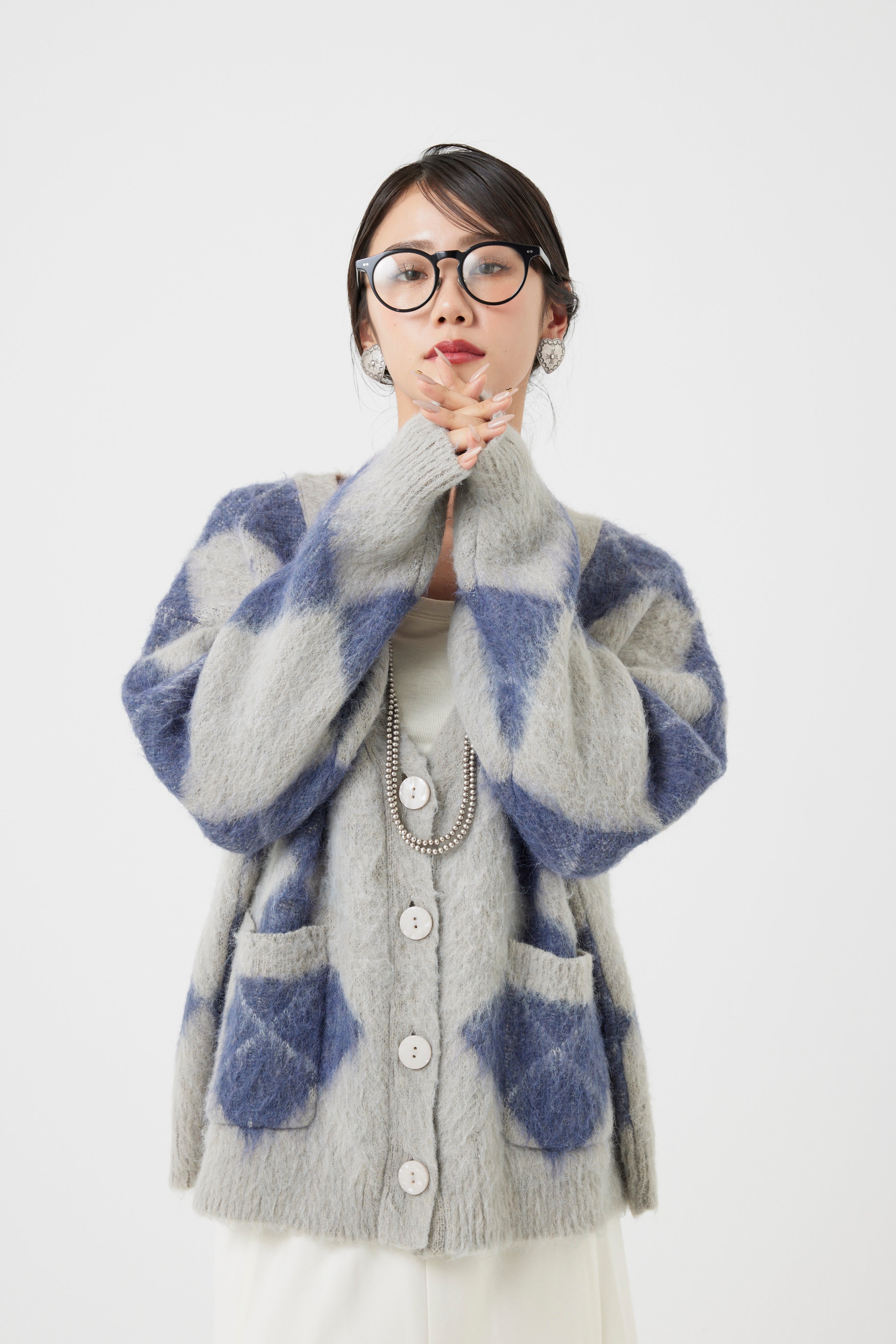 アーガイル柄モヘアカーディガン(6262-480)