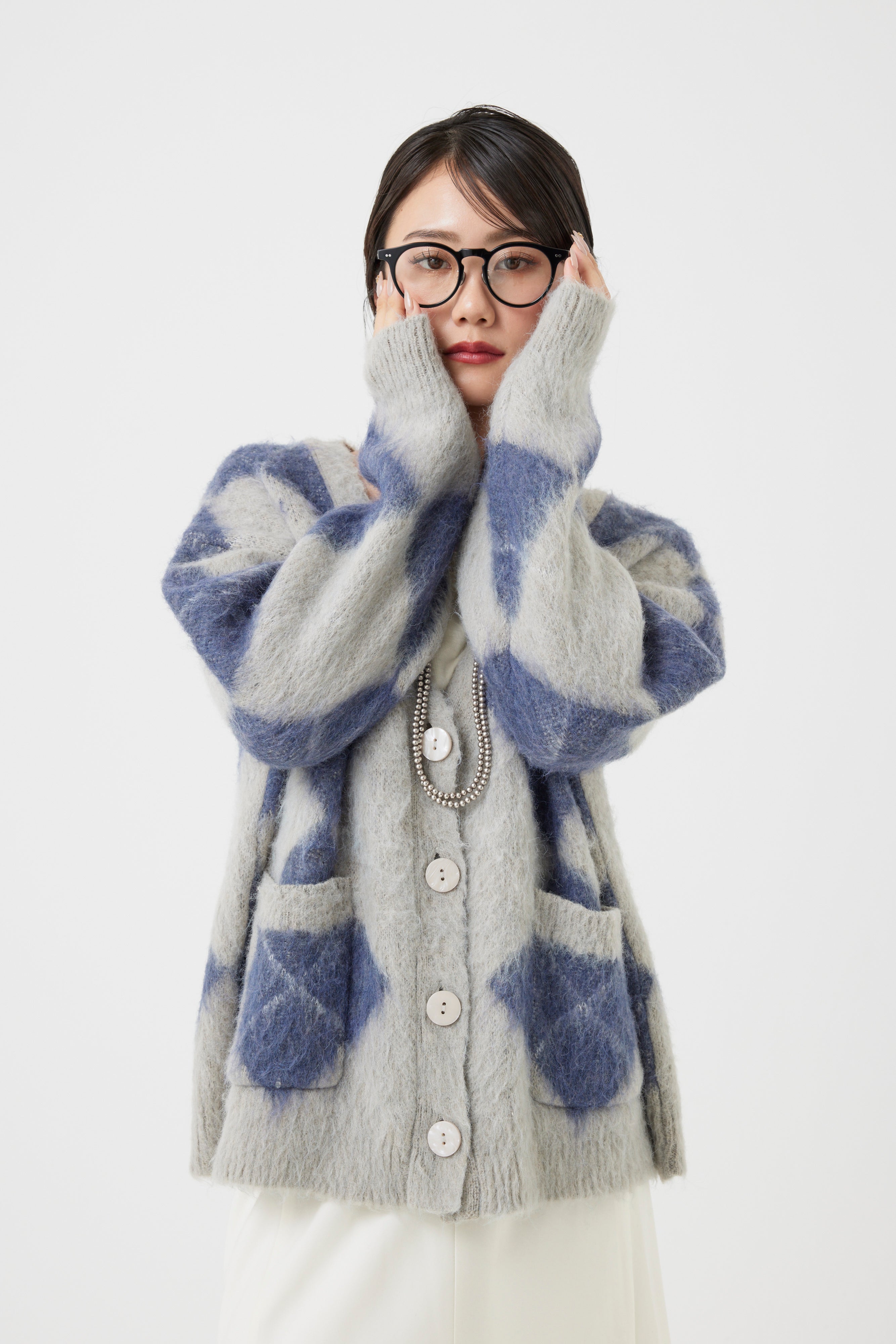 アーガイル柄モヘアカーディガン(6262-480)