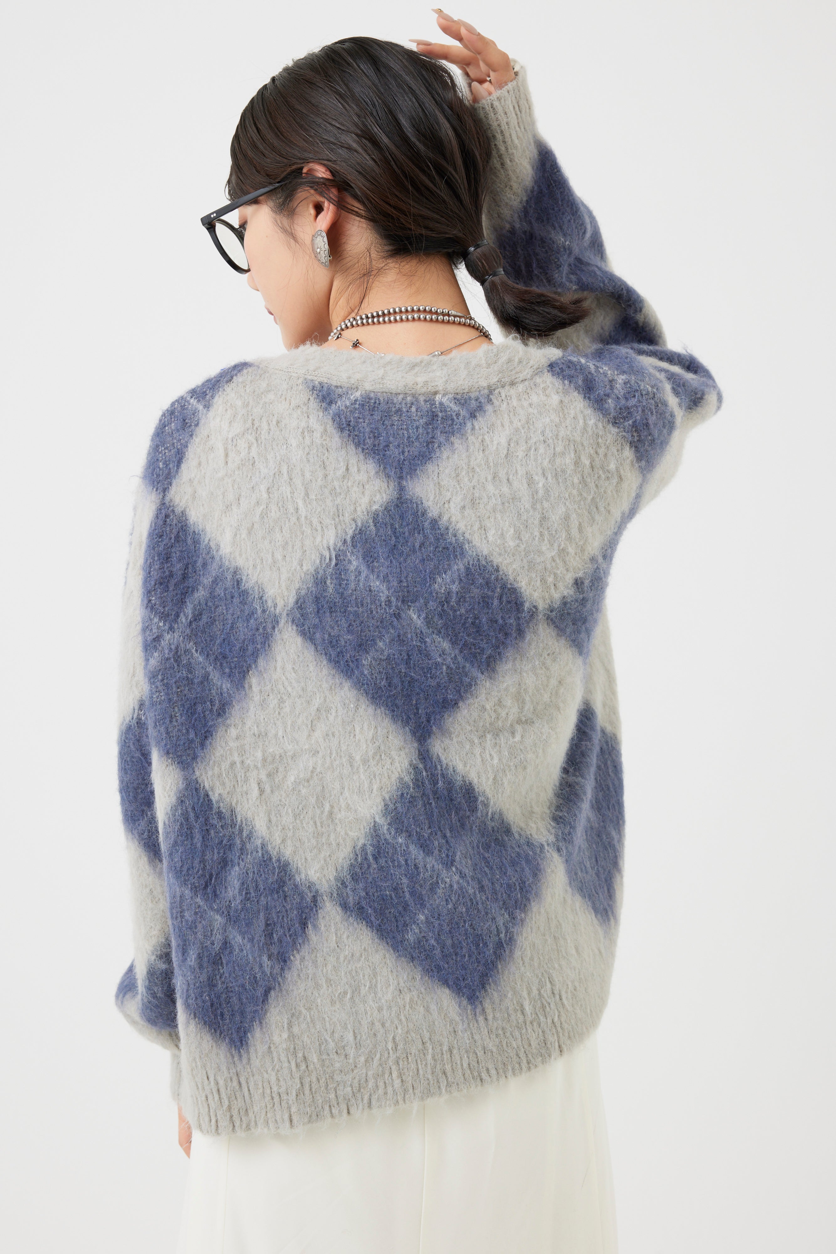 アーガイル柄モヘアカーディガン(6262-480)