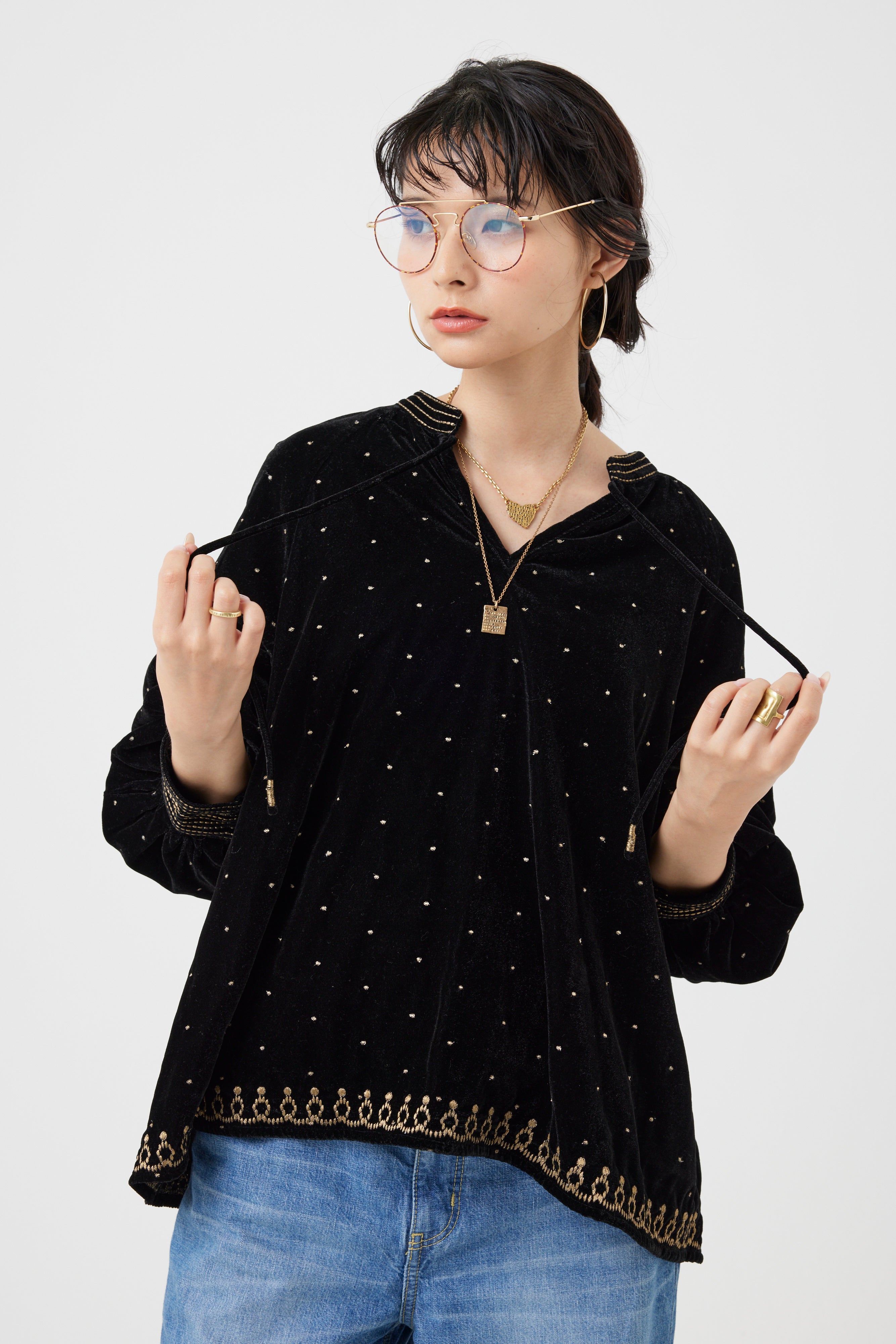 インドベロアドット刺繍ブラウス(6261-358)