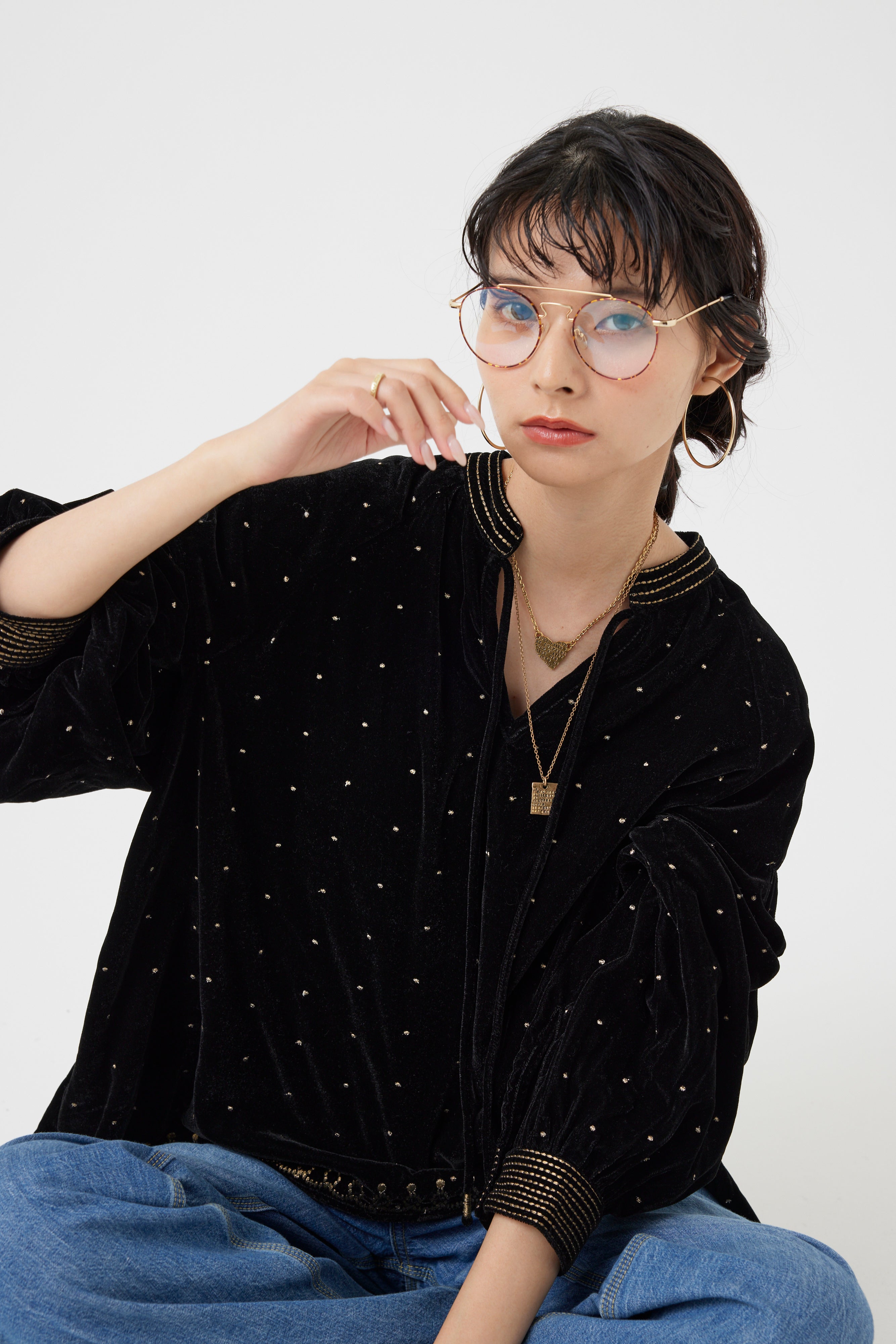 インドベロアドット刺繍ブラウス(6261-358)