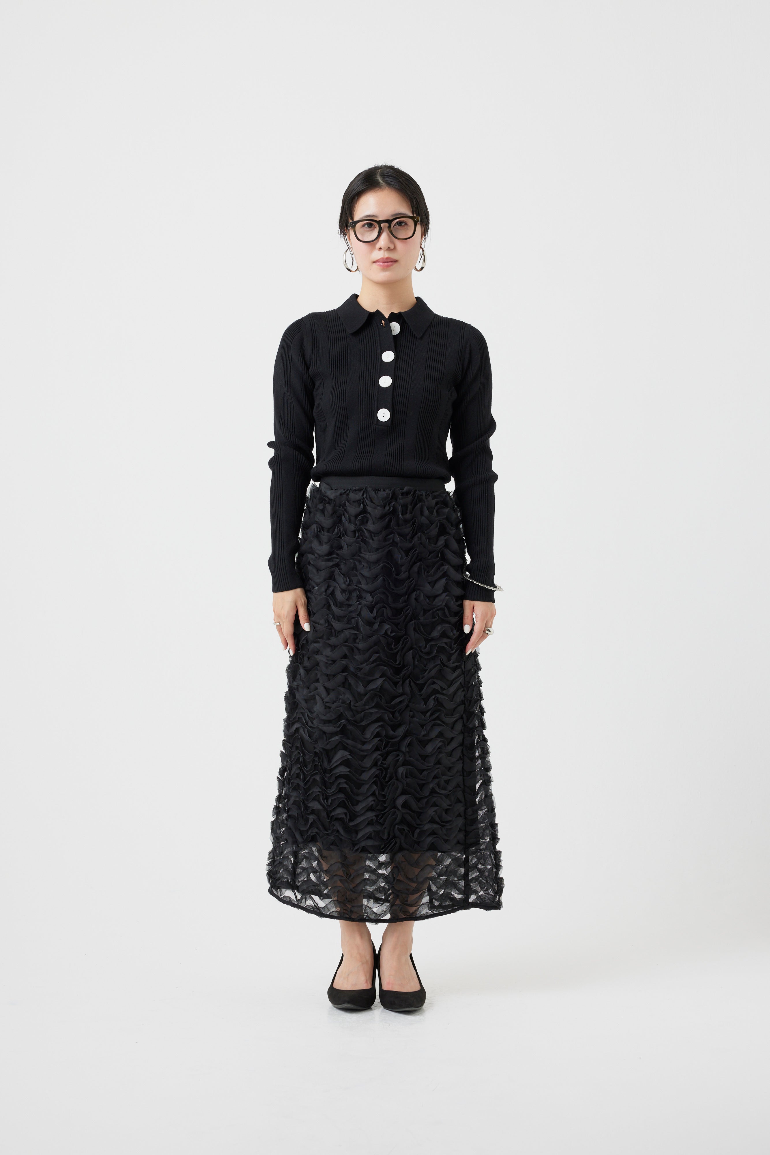 リブ編みポロニットトップス(6262-462)