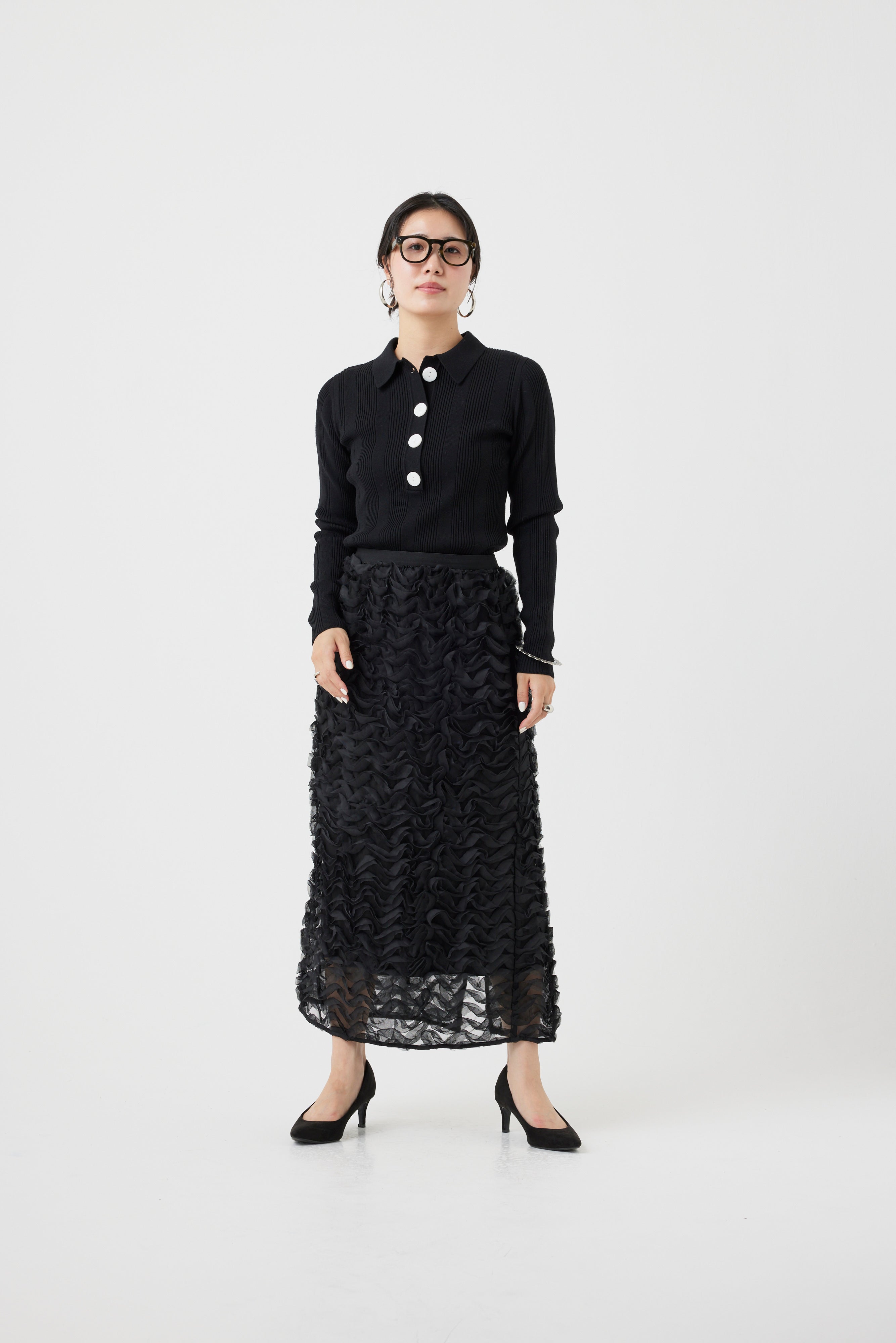 リブ編みポロニットトップス(6262-462)