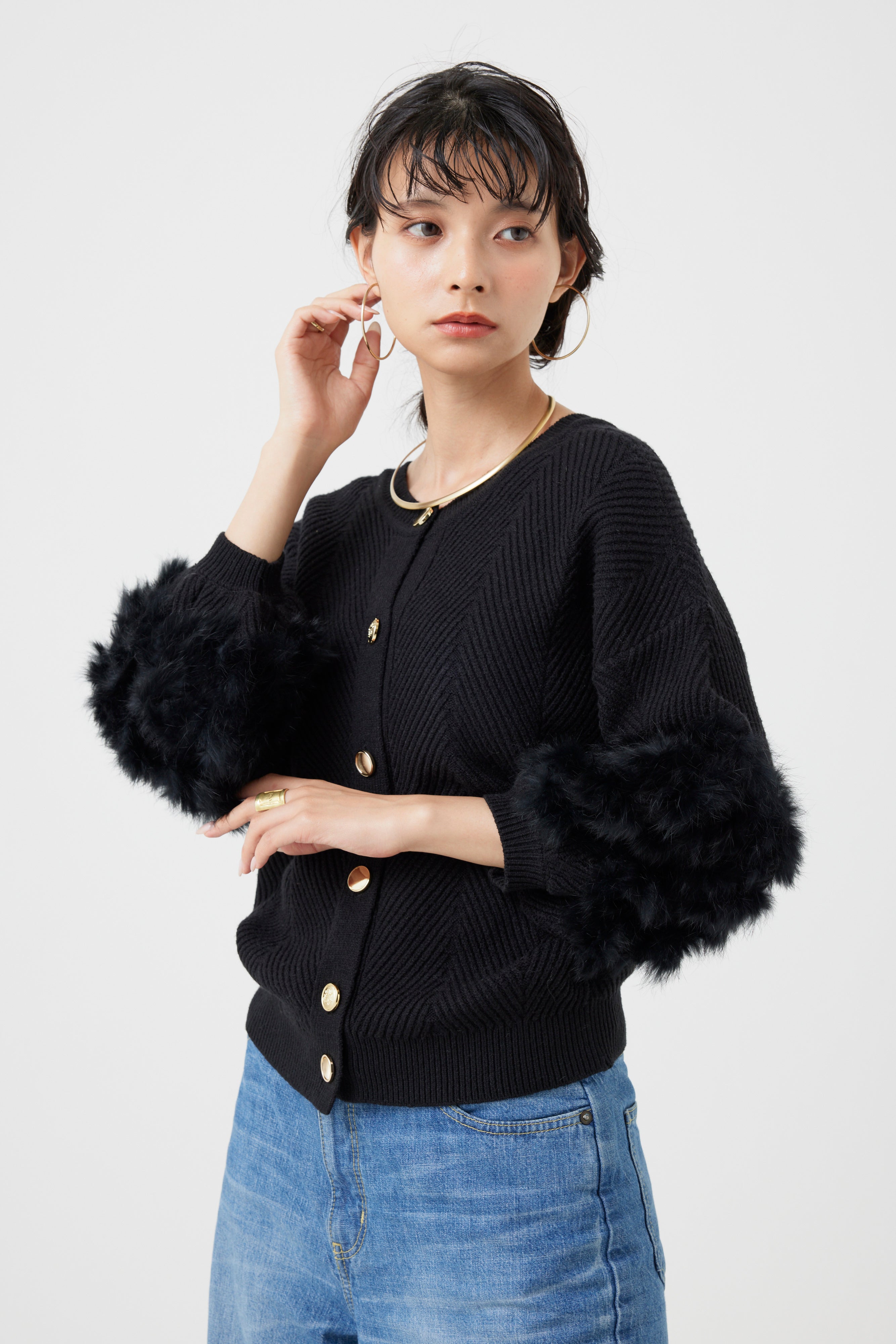 ラビットファー2WAYニットカーディガン(6262-467)