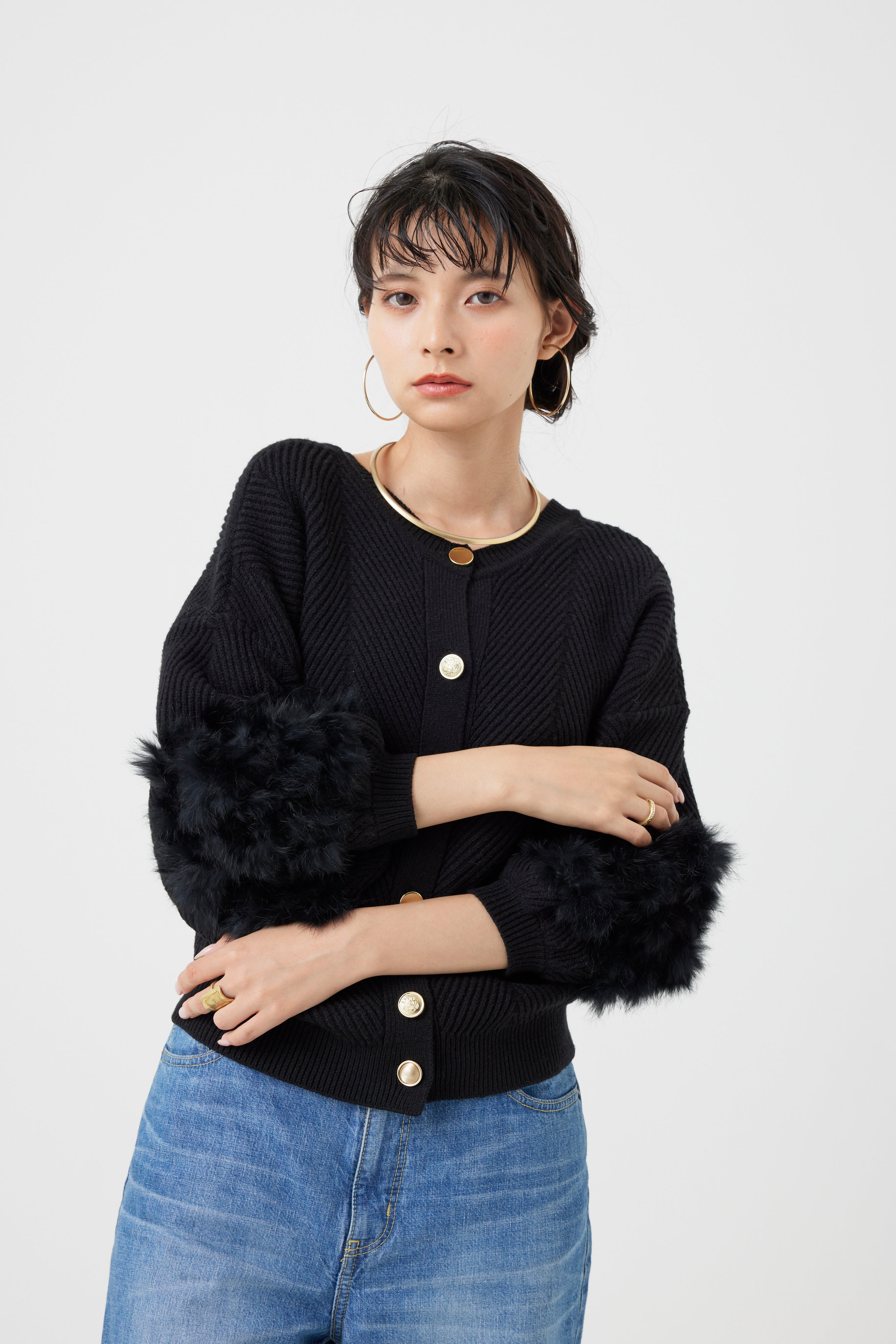 ラビットファー2WAYニットカーディガン(6262-467)