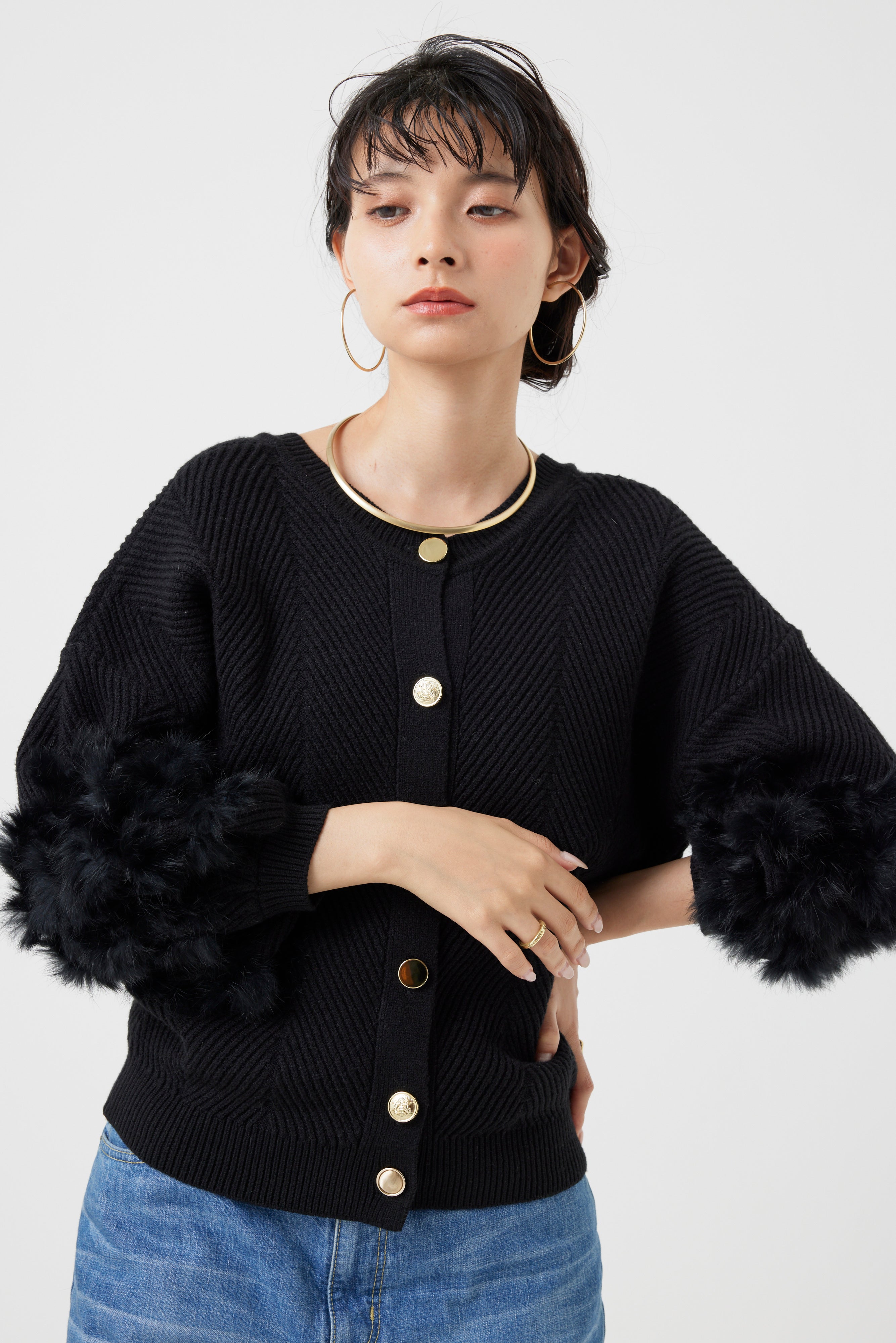 ラビットファー2WAYニットカーディガン(6262-467)