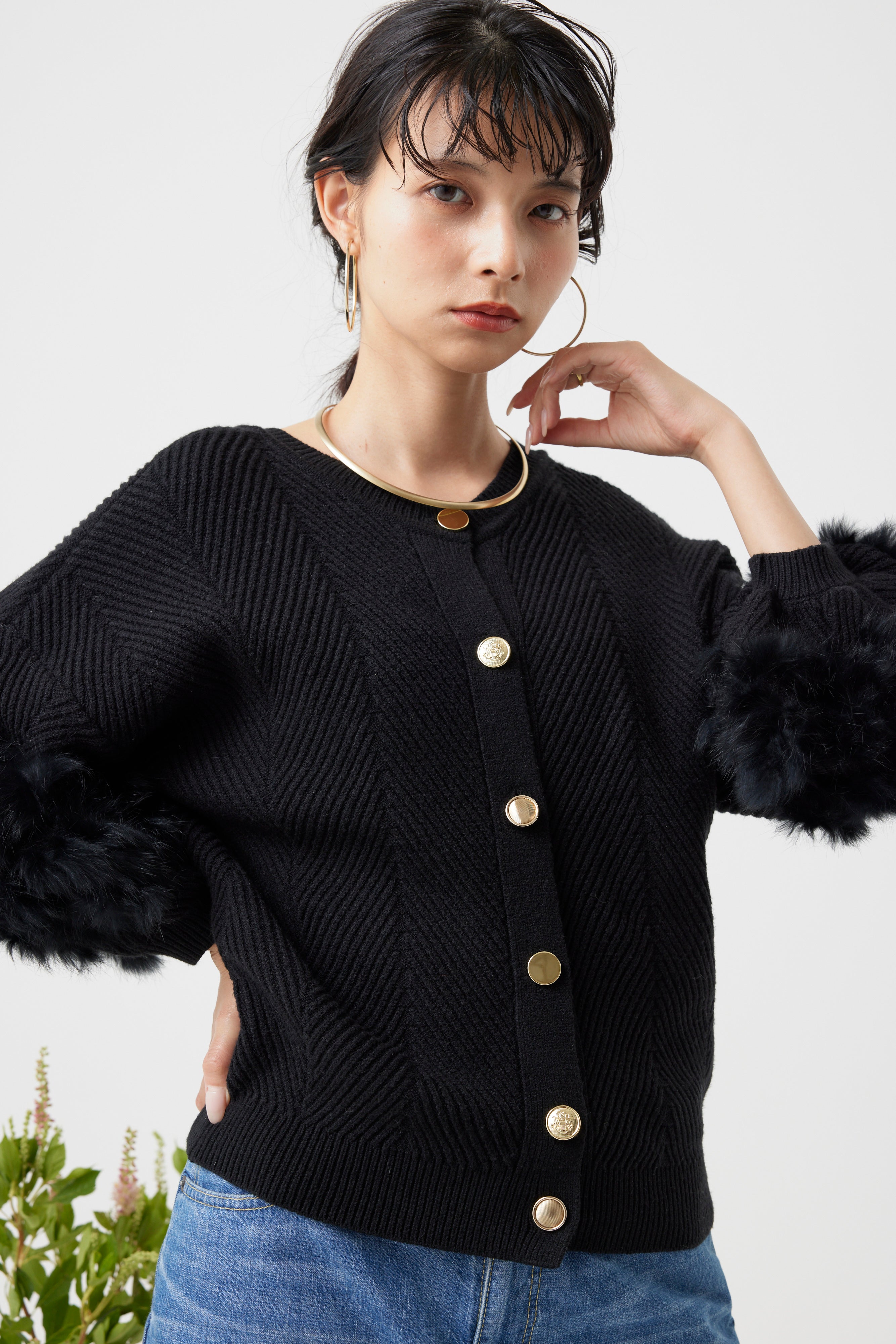 ラビットファー2WAYニットカーディガン(6262-467)