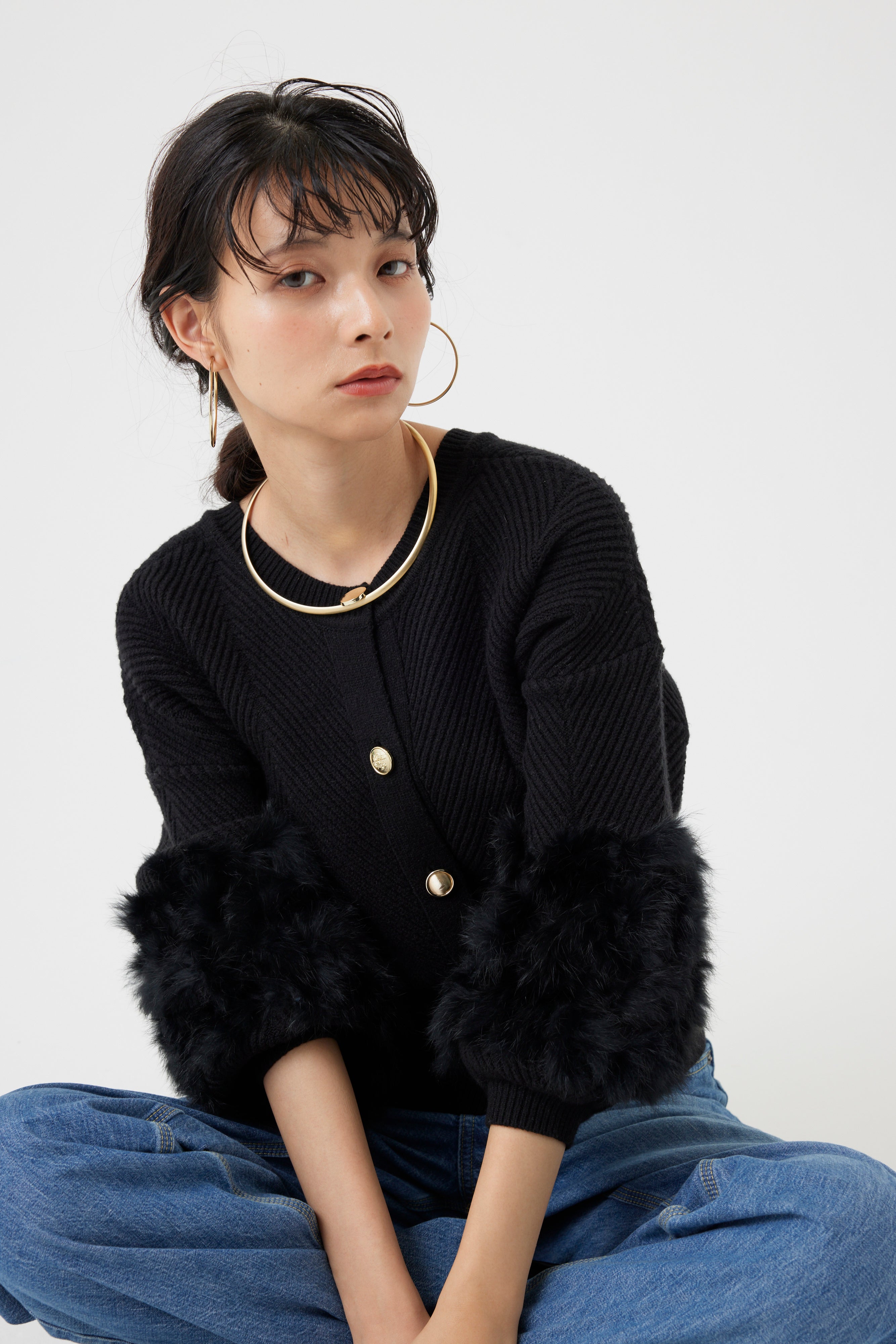 ラビットファー2WAYニットカーディガン(6262-467)