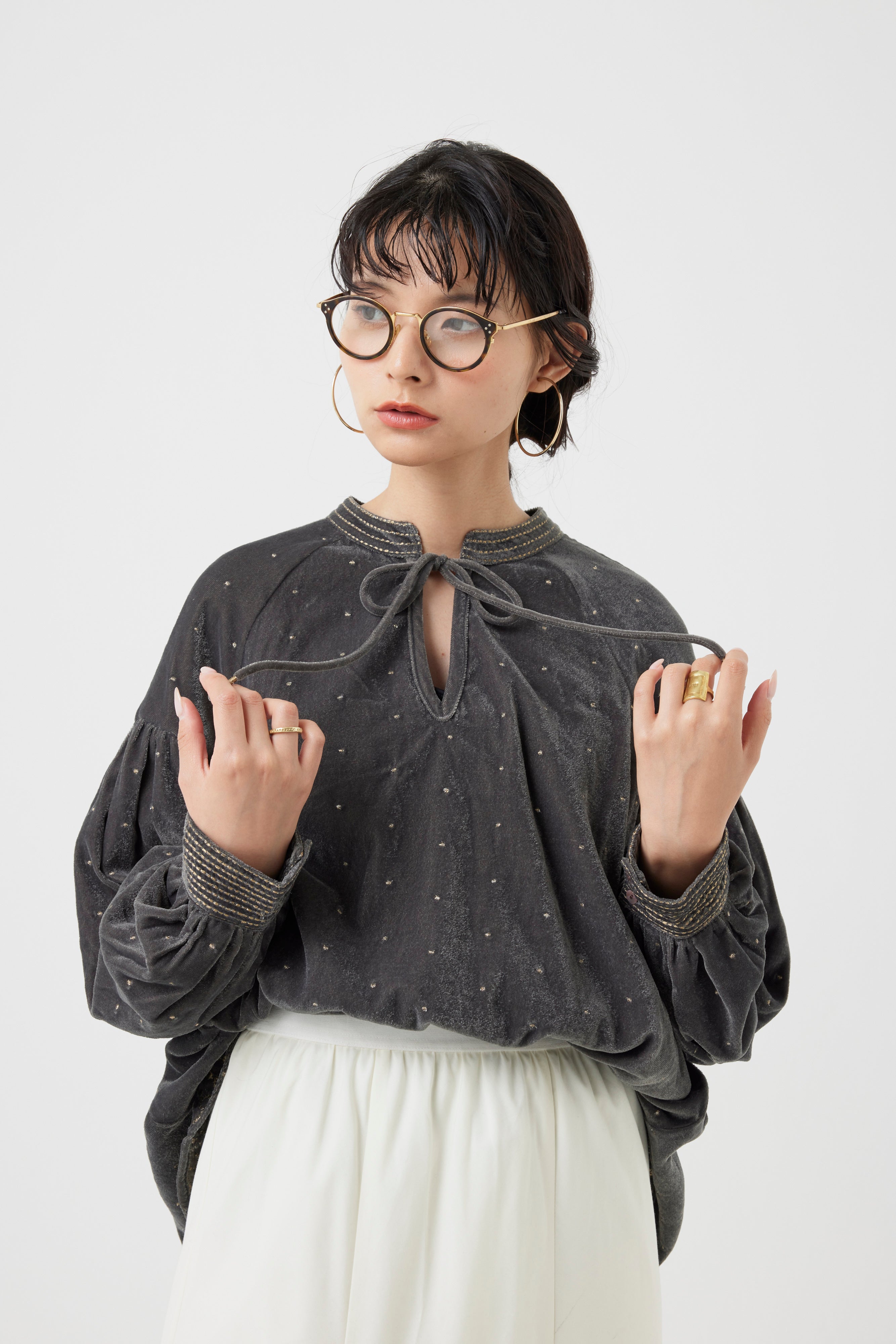 インドベロアドット刺繍ブラウス(6261-358)