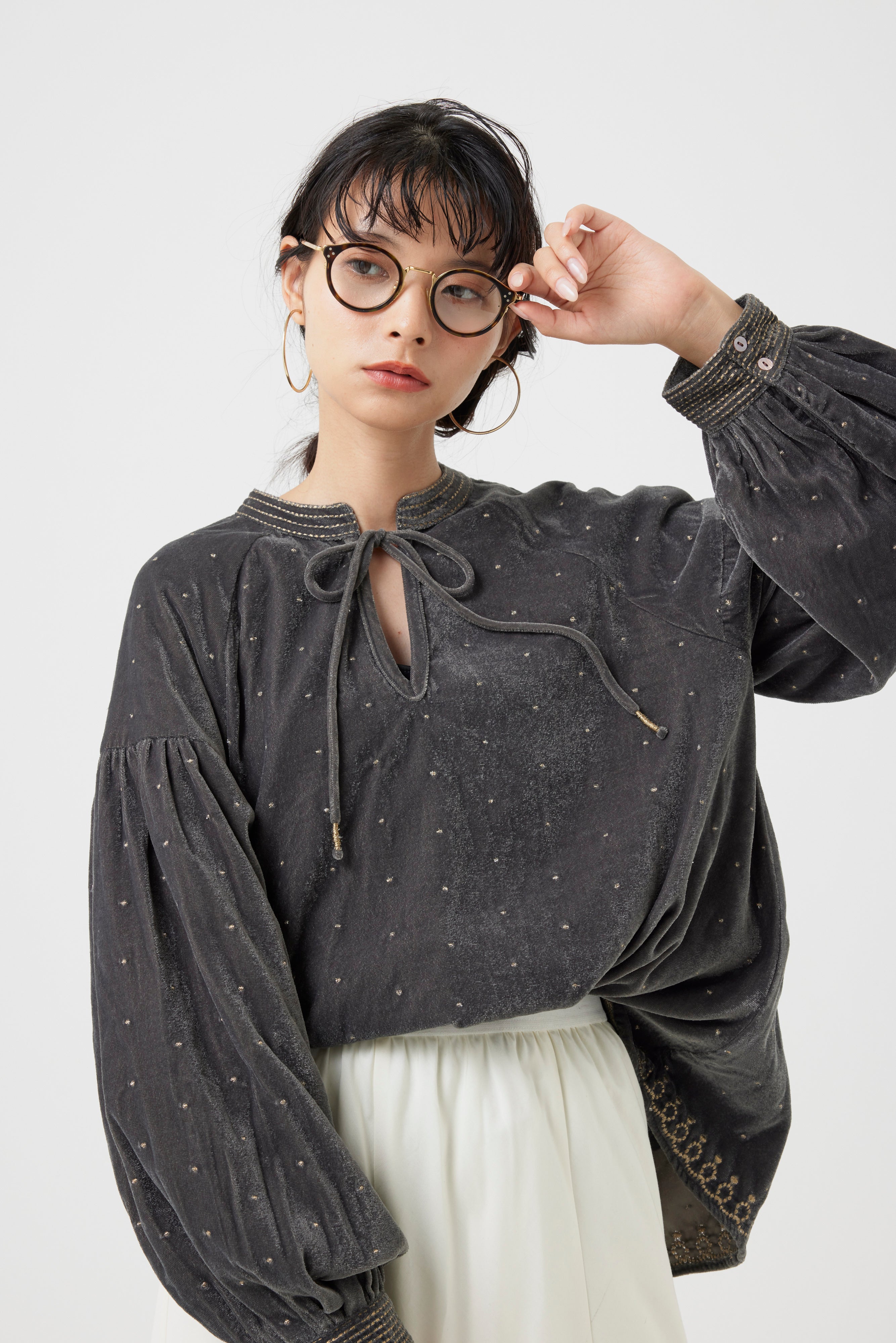 インドベロアドット刺繍ブラウス(6261-358)