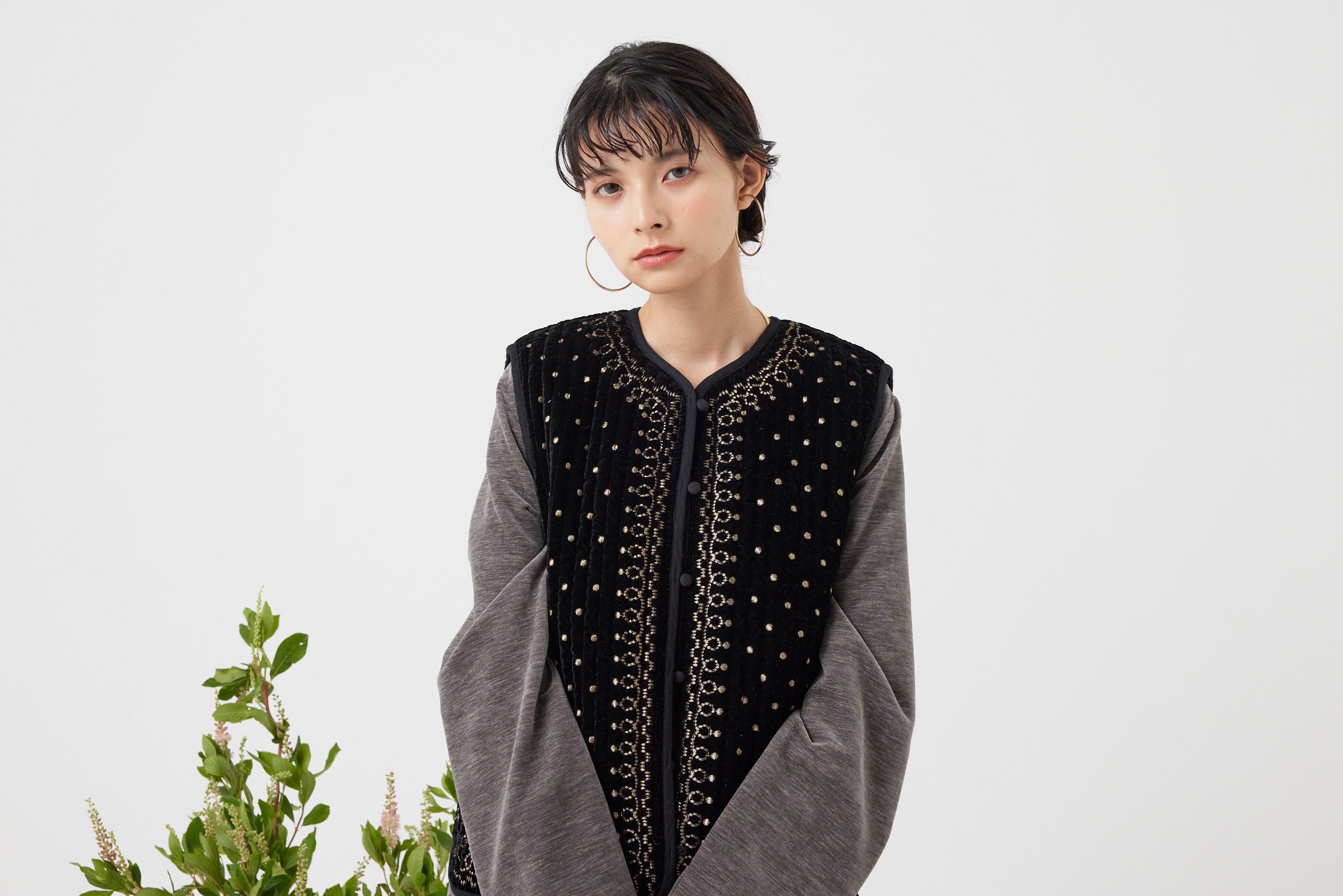 ヴィンテージ調オリジナル刺繍ベスト(6261-355)