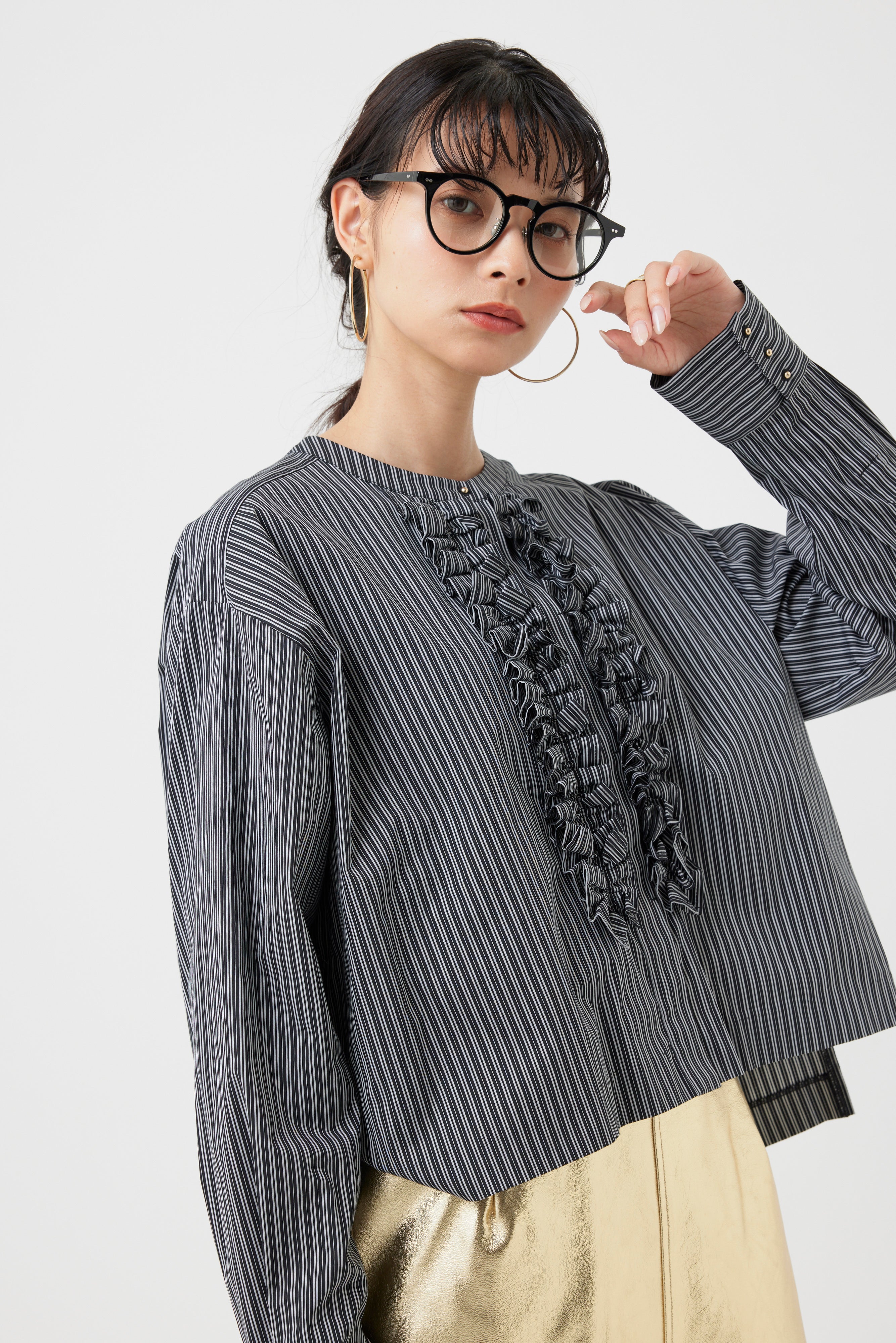 フリルストライプブラウス(6262-450)