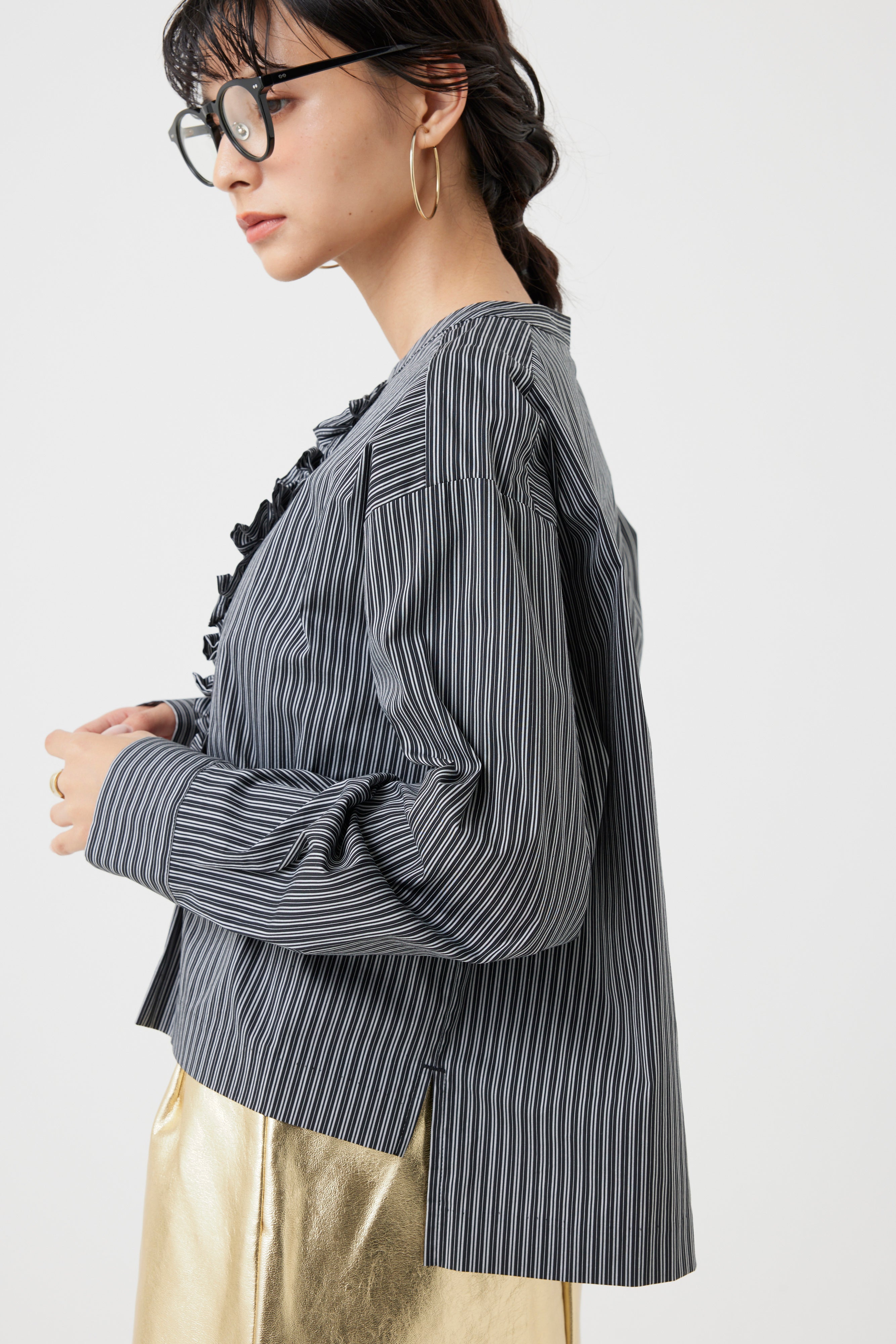 フリルストライプブラウス(6262-450)