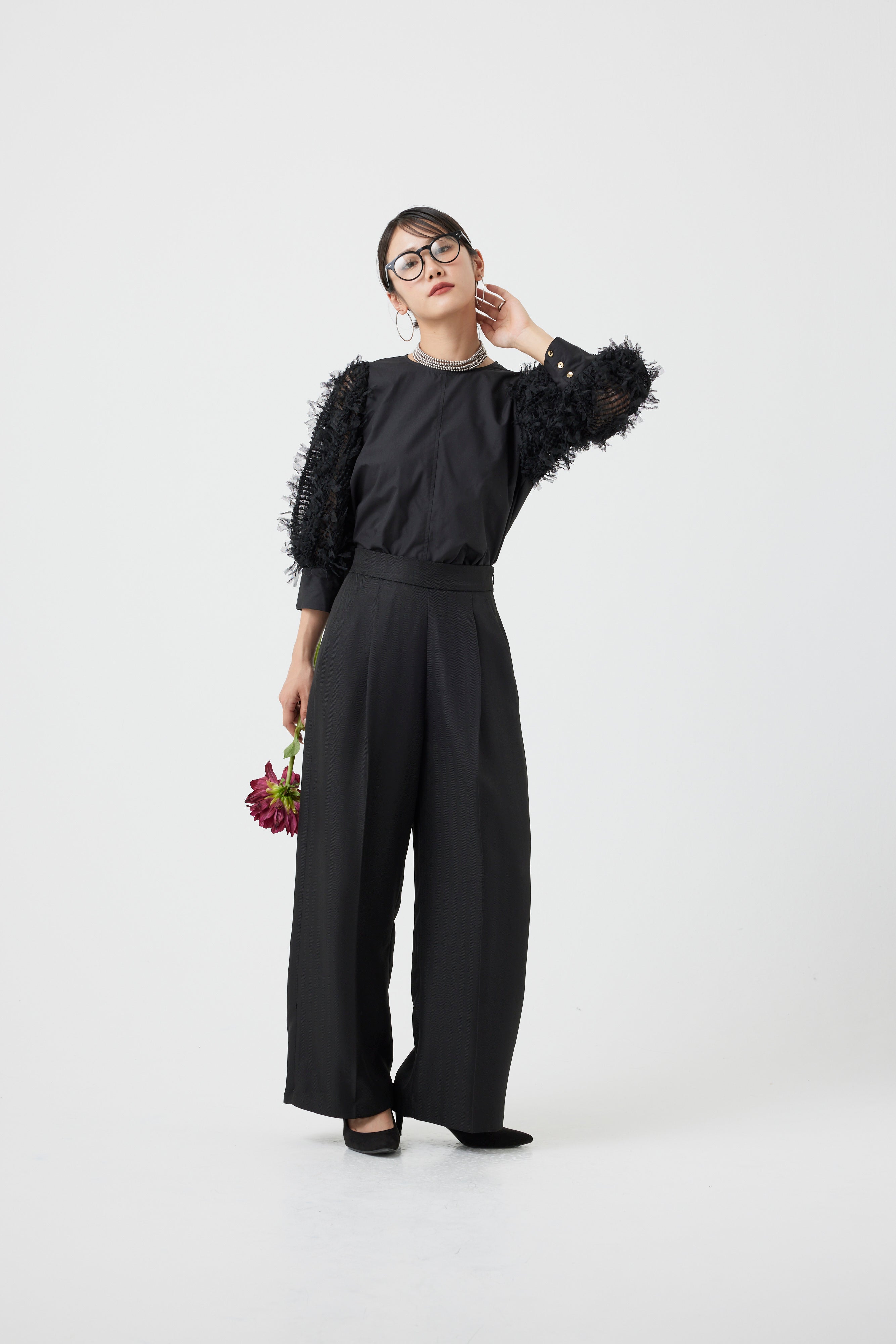 チュール袖デザインブラウス(6260-379)