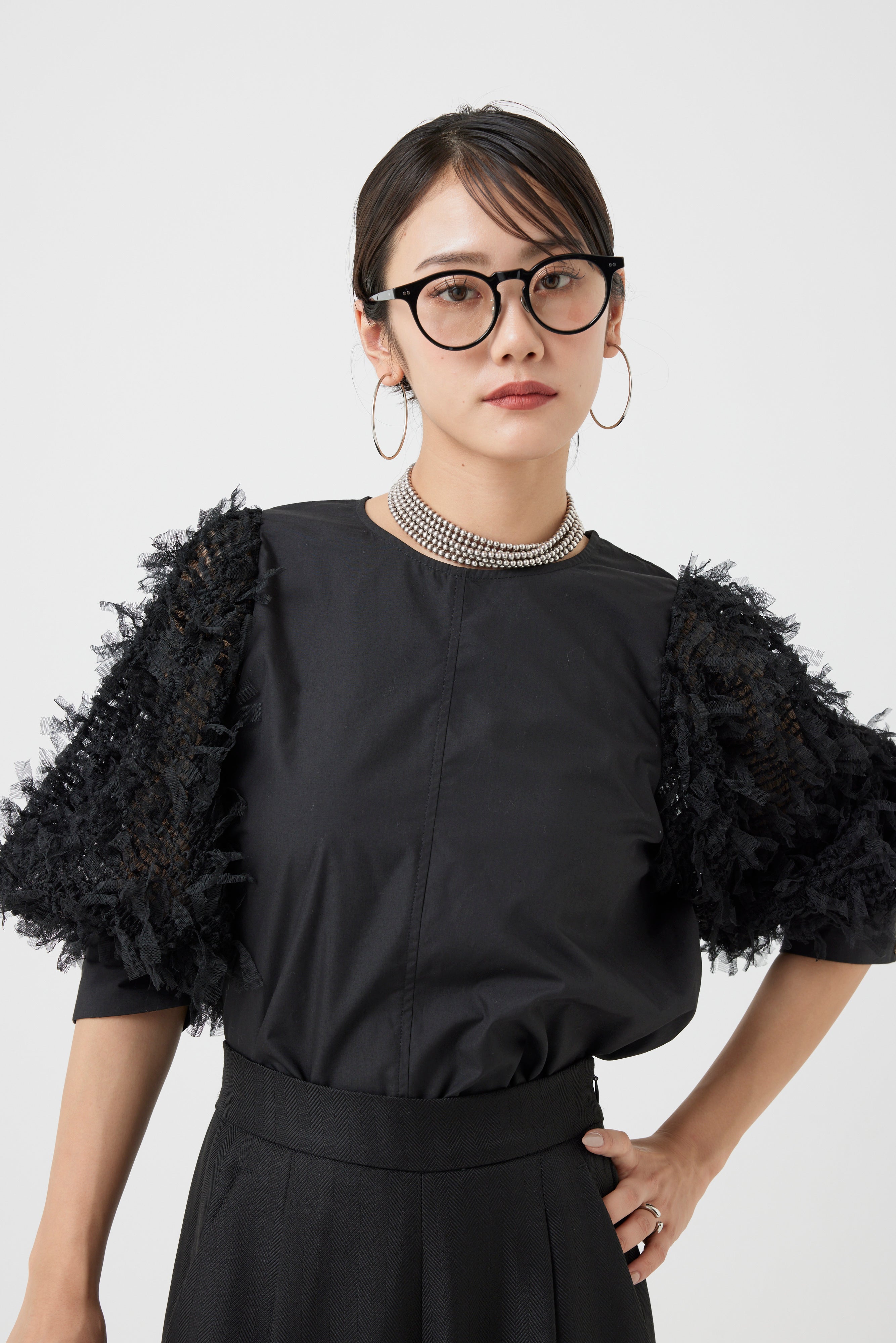 チュール袖デザインブラウス(6260-379)