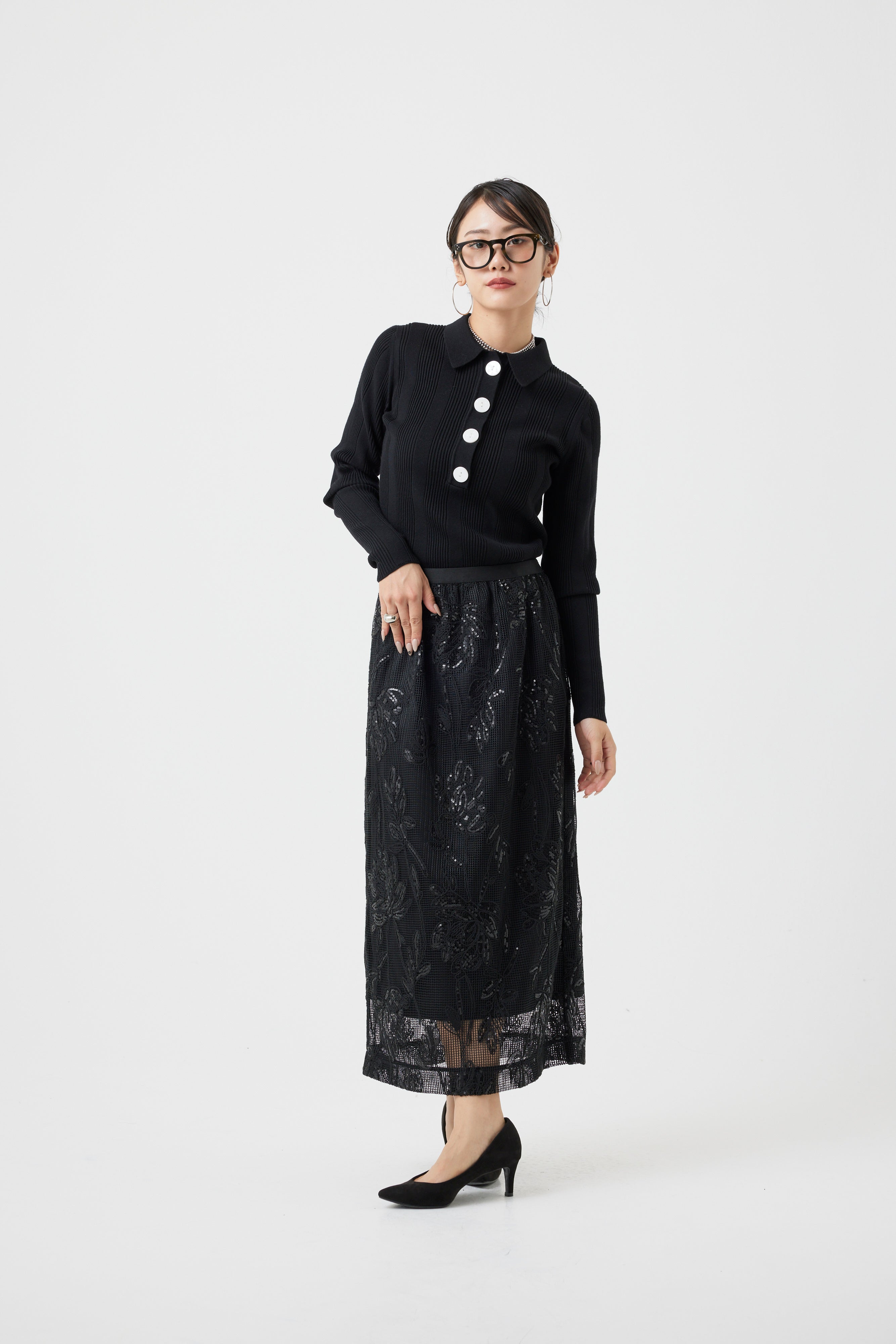 リブ編みポロニットトップス(6262-462)