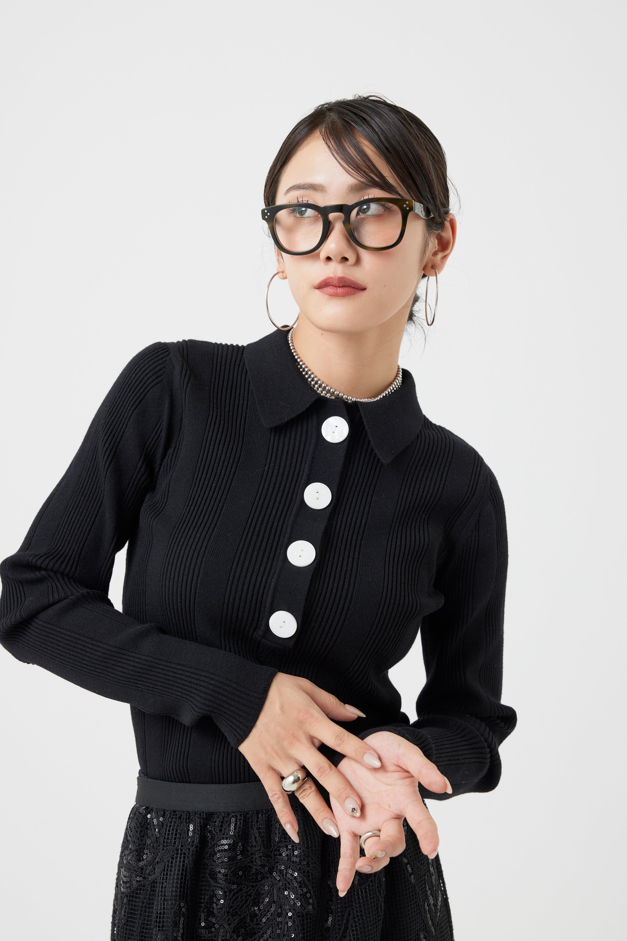 リブ編みポロニットトップス(6262-462)