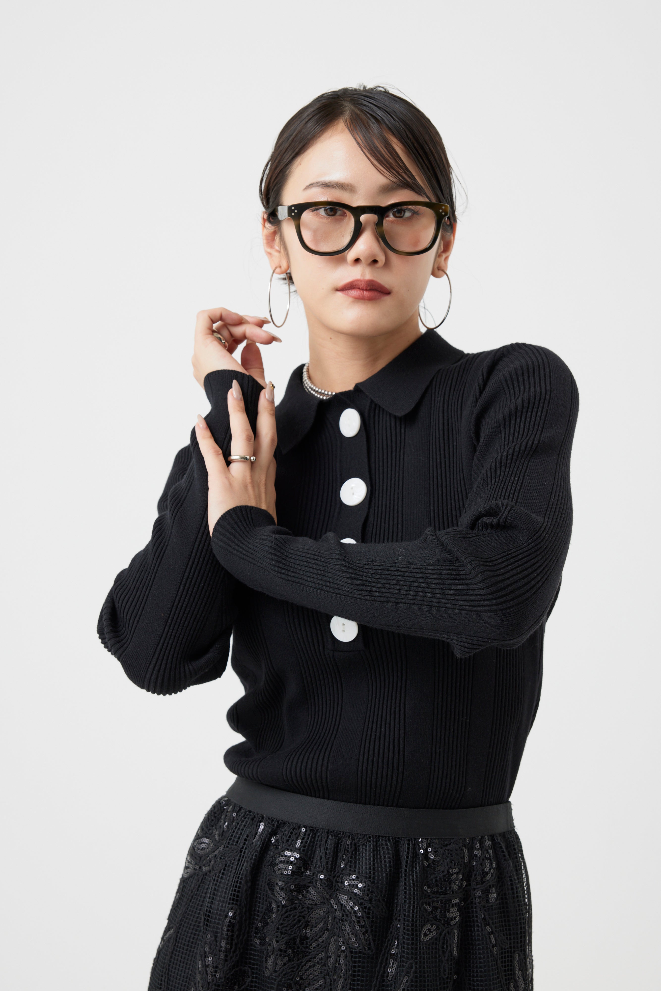 リブ編みポロニットトップス(6262-462)