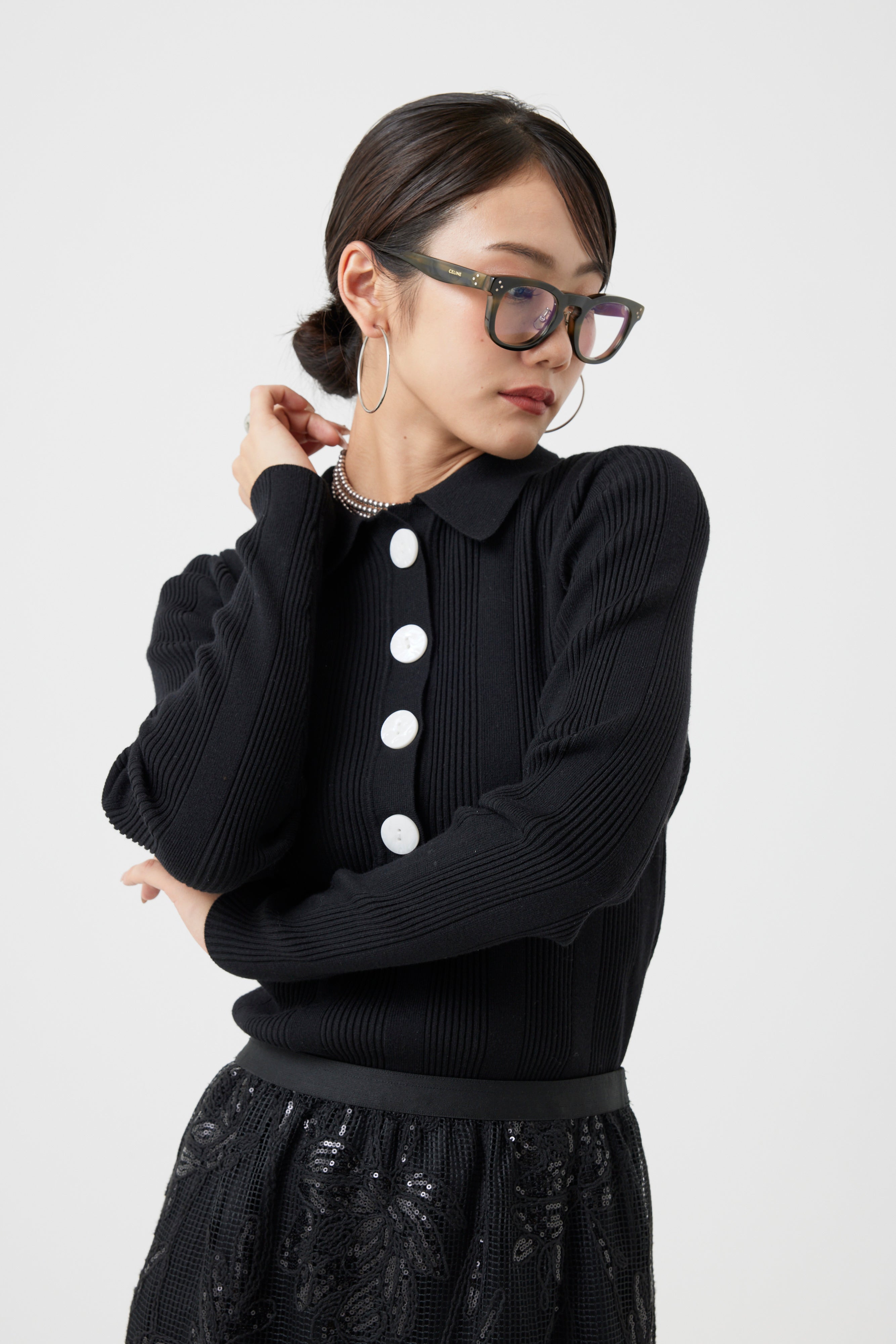 リブ編みポロニットトップス(6262-462)