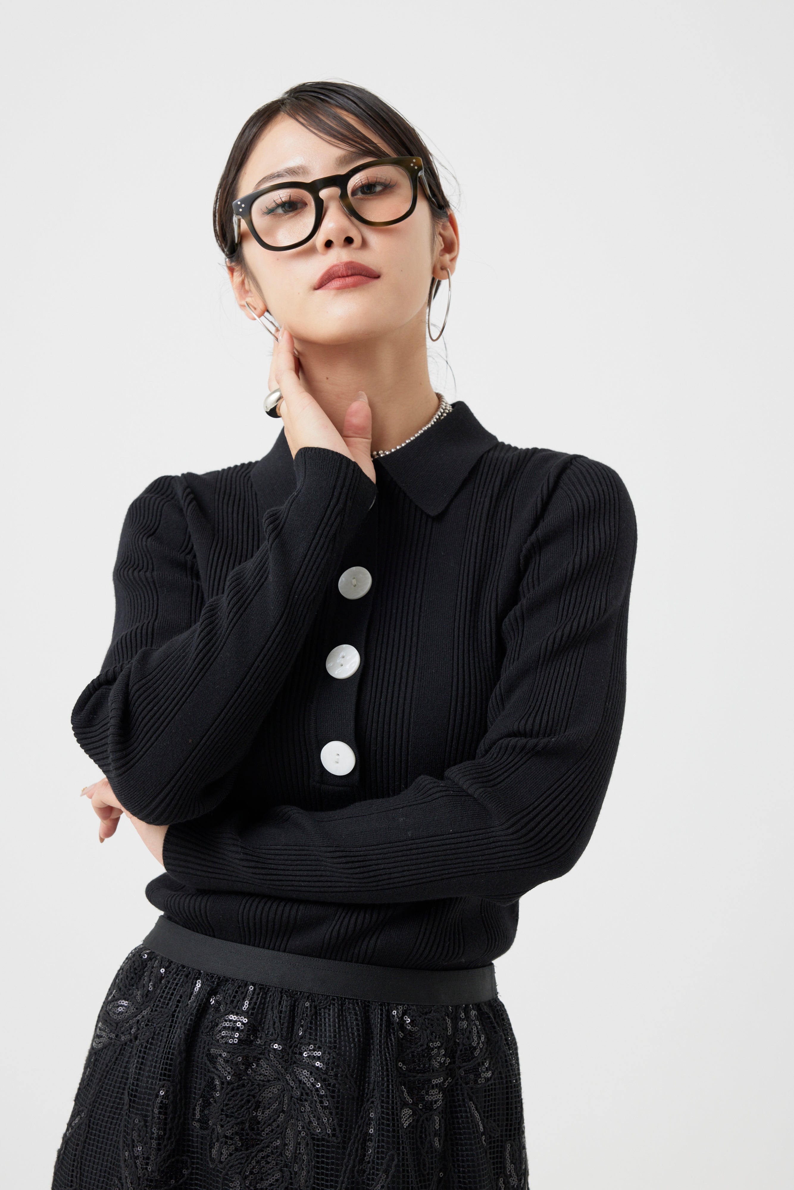 リブ編みポロニットトップス(6262-462)