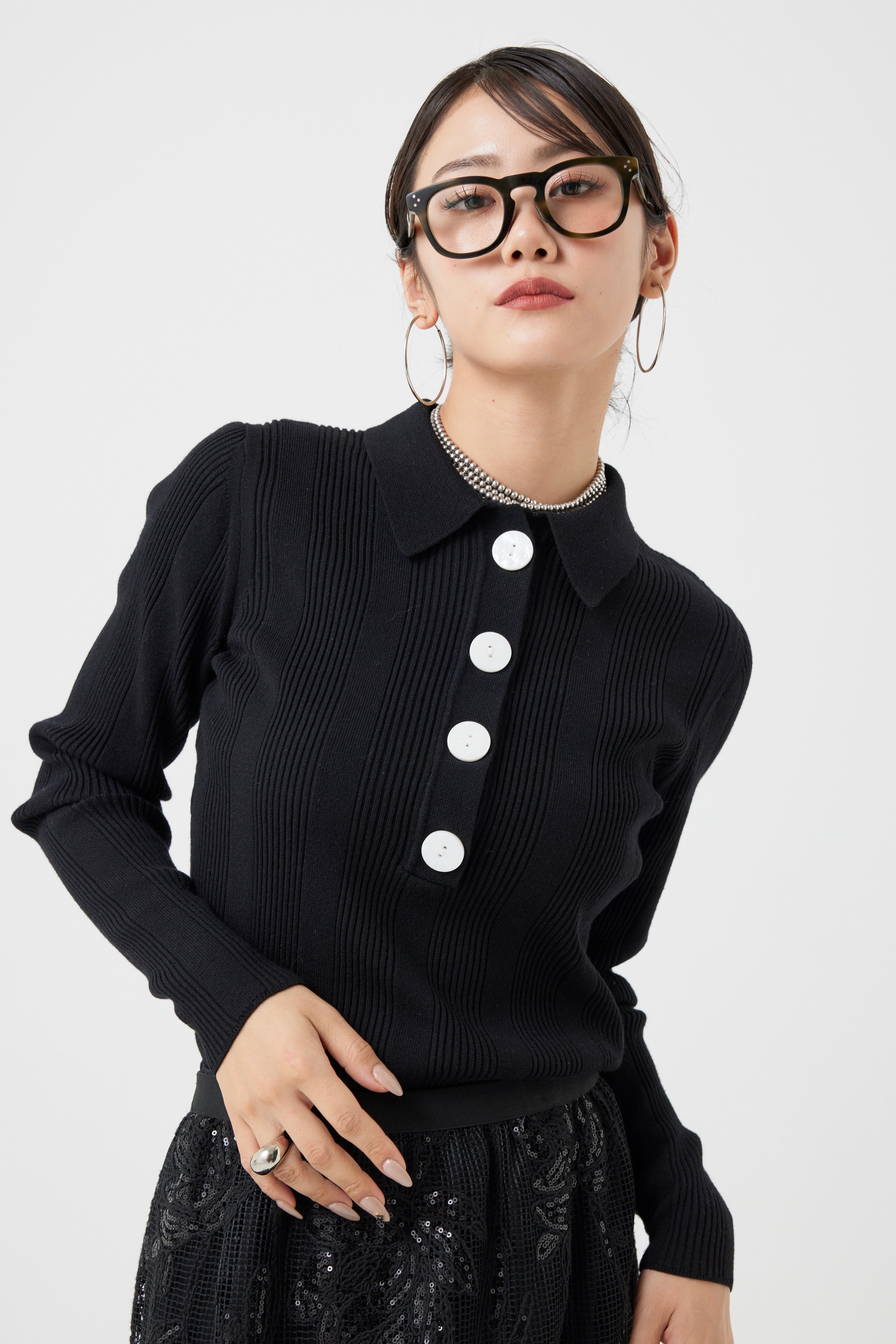 リブ編みポロニットトップス(6262-462)