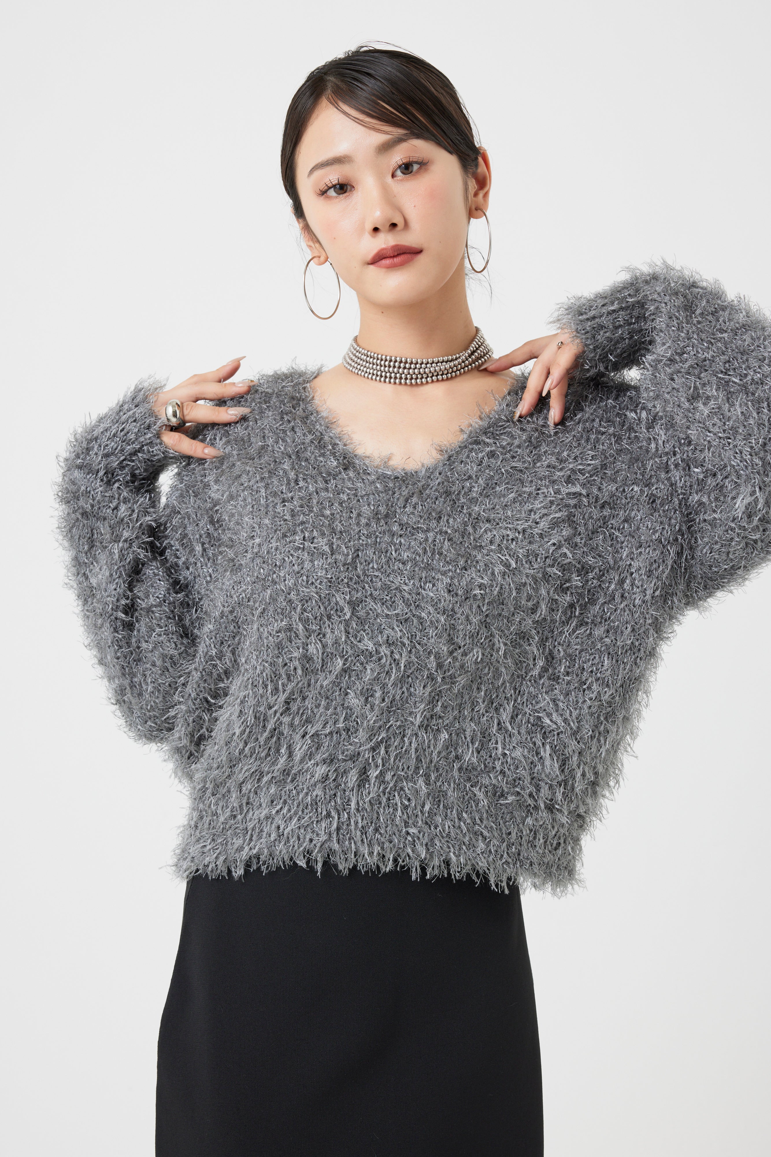 シャギーVネックニットトップス(6255-388.6262-483)