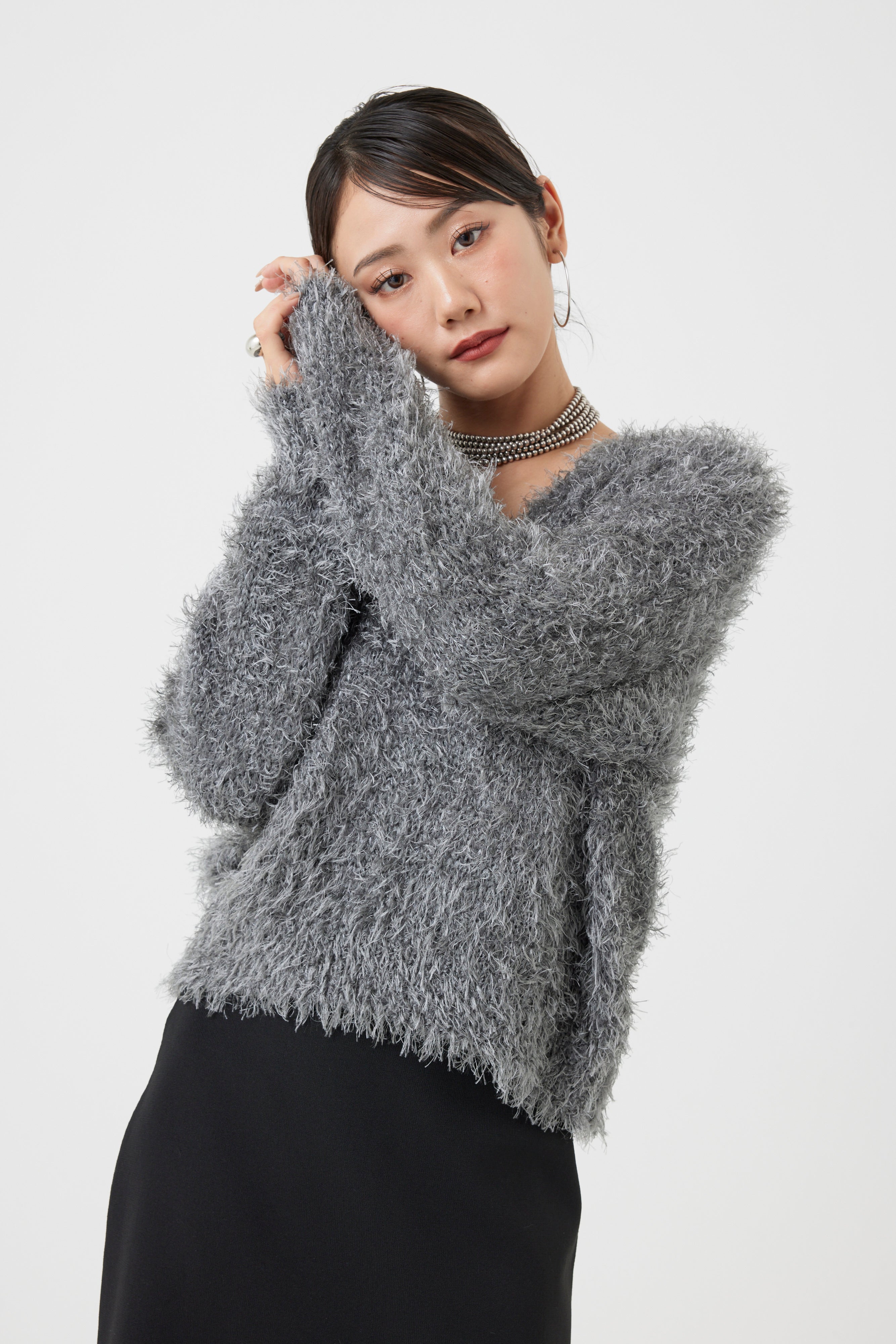 シャギーVネックニットトップス(6255-388.6262-483)