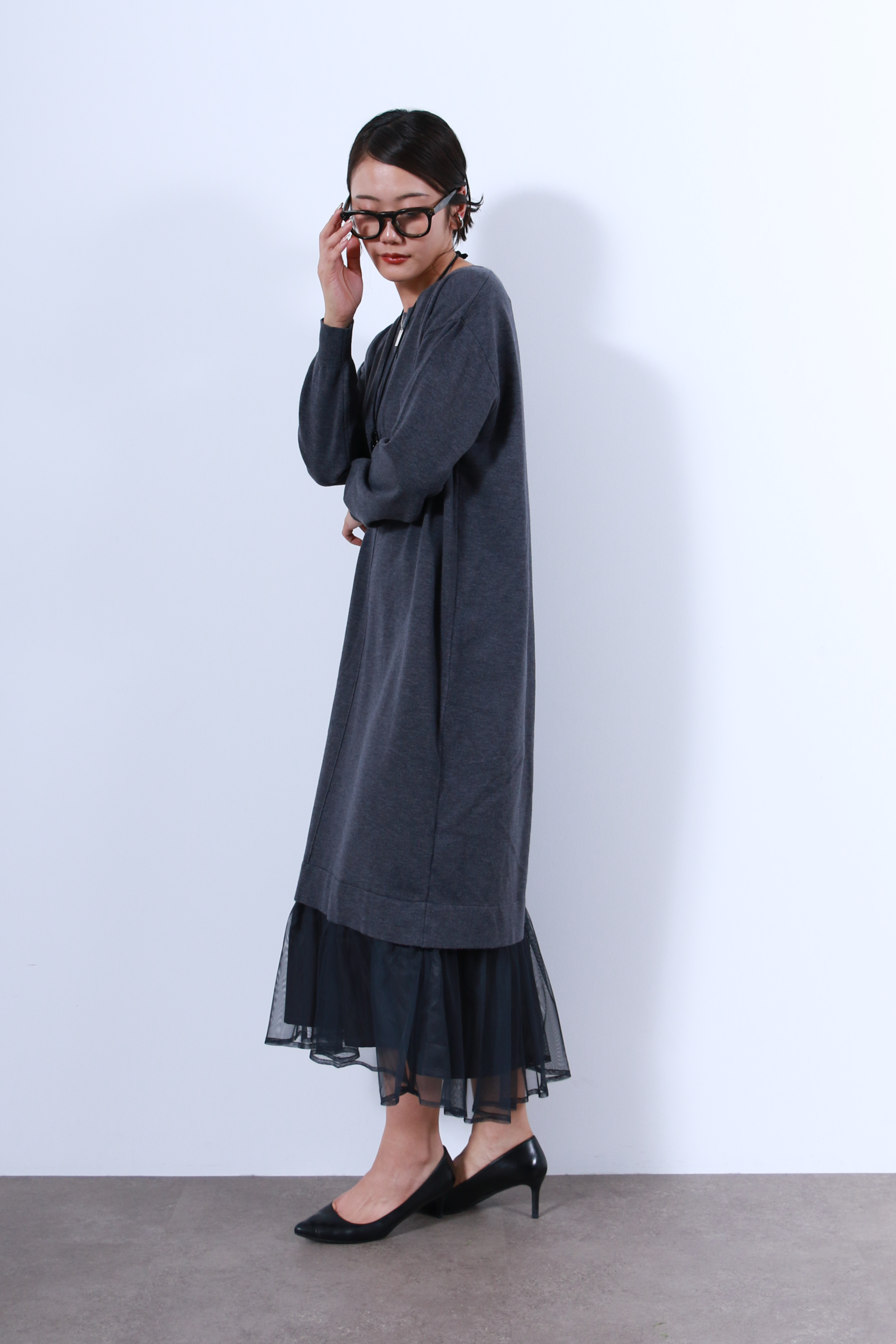 裾チュールニットワンピース(6263-510)